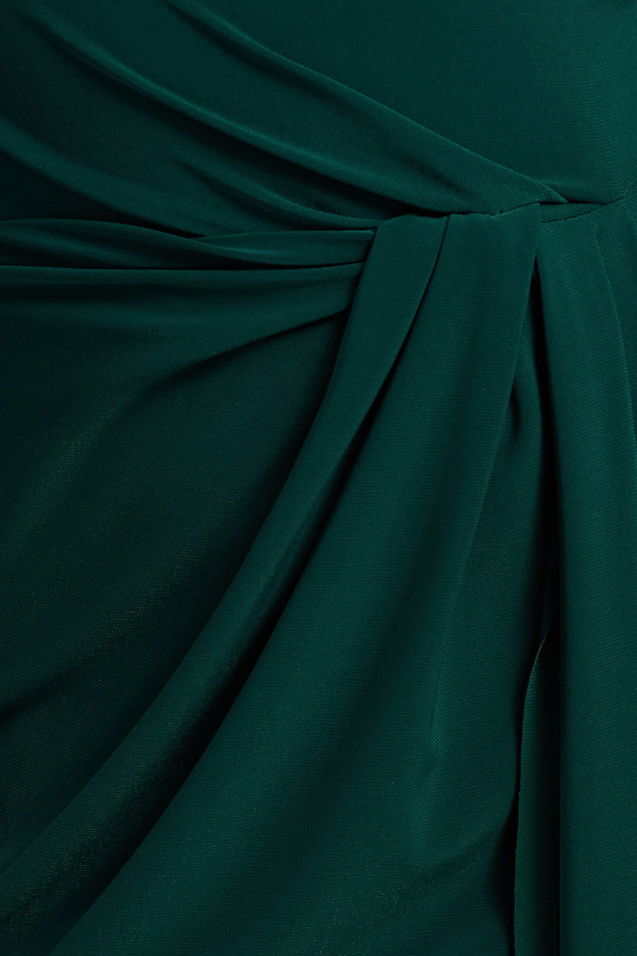 Khari | Bottle Green High-Neck Twisted Maxi Dress With Drape-Sowoom