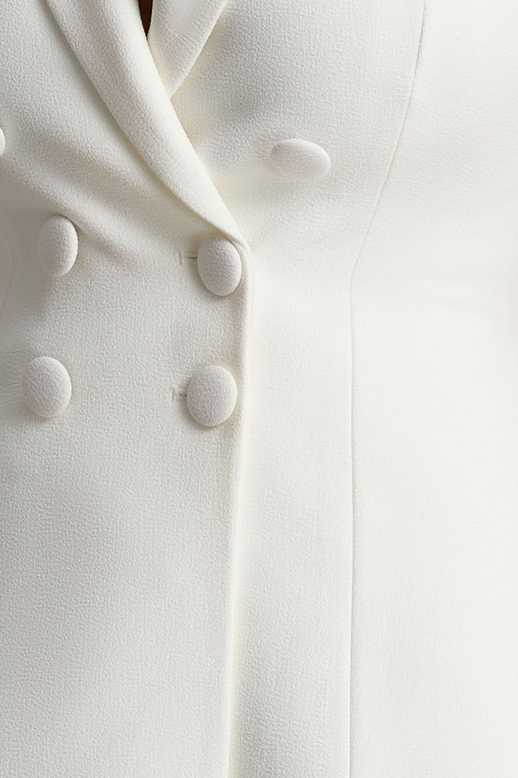 Etta | White Plunge-Neck Short Sleeved Blazer Mini Dress-Sowoom