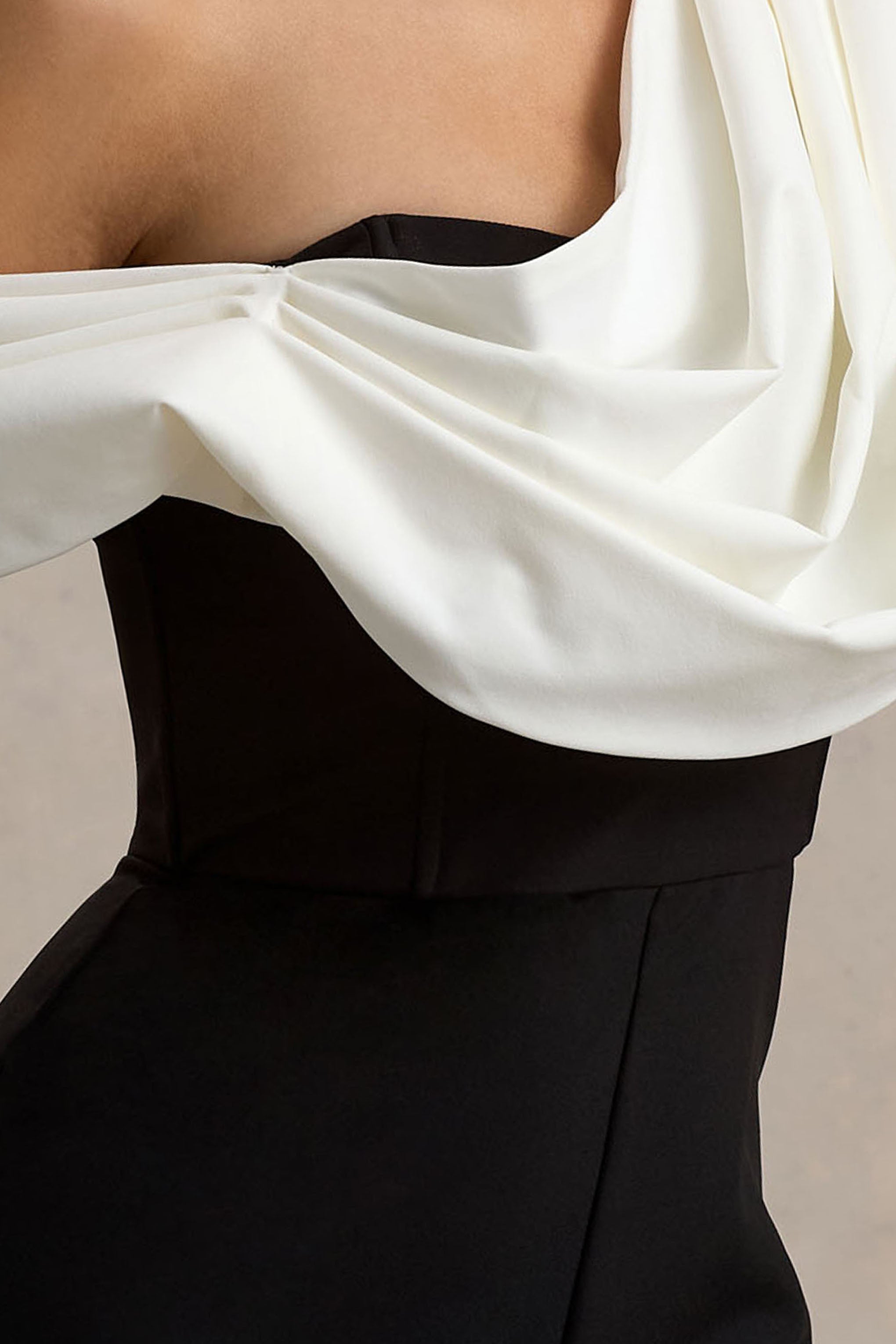 Falling For You | Black & White Asymmetric Draped Jumpsuit-Sowoom