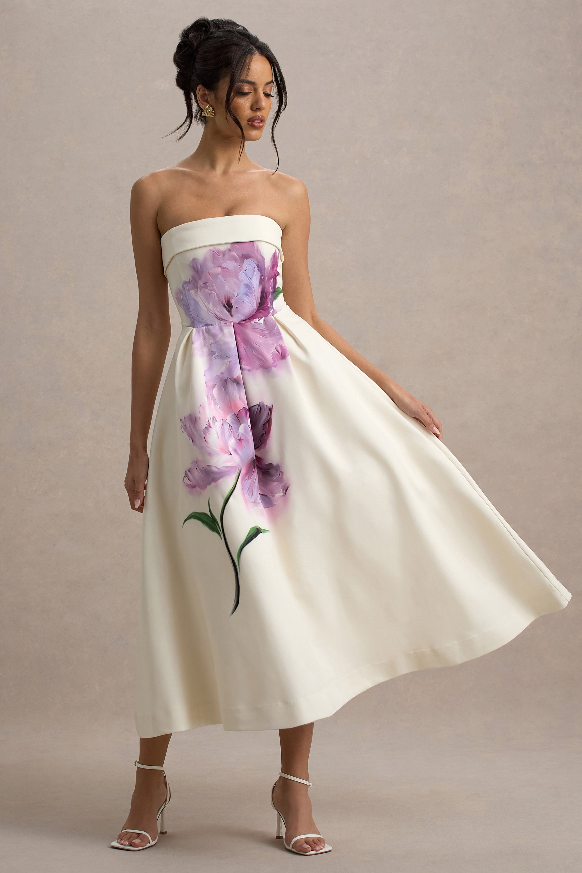 Annalise | Peony Floral Print Bandeau Skater Midi Dress-Sowoom