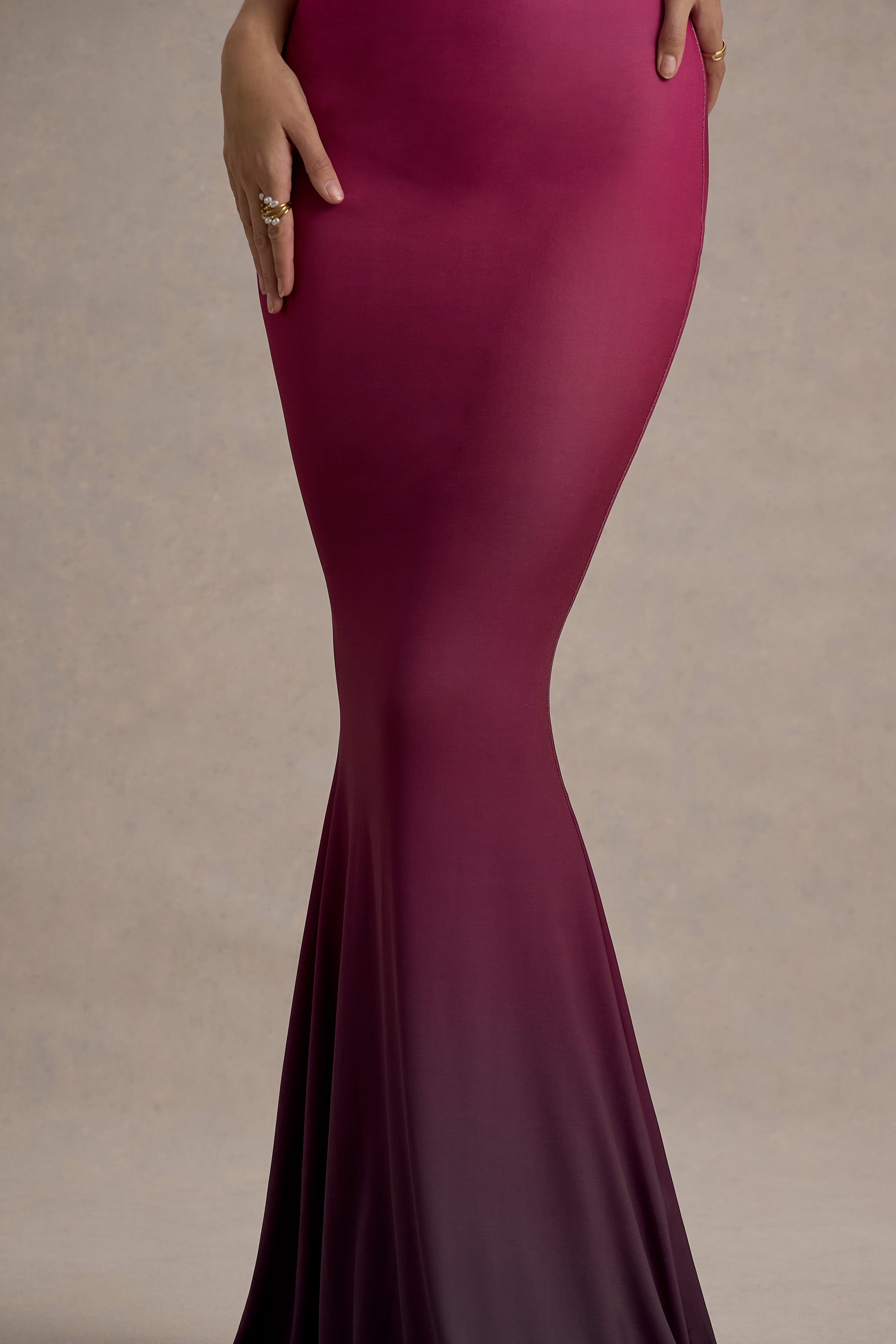 Exotic | Berry Ombre Twisted Asymmetric Maxi Dress-Sowoom