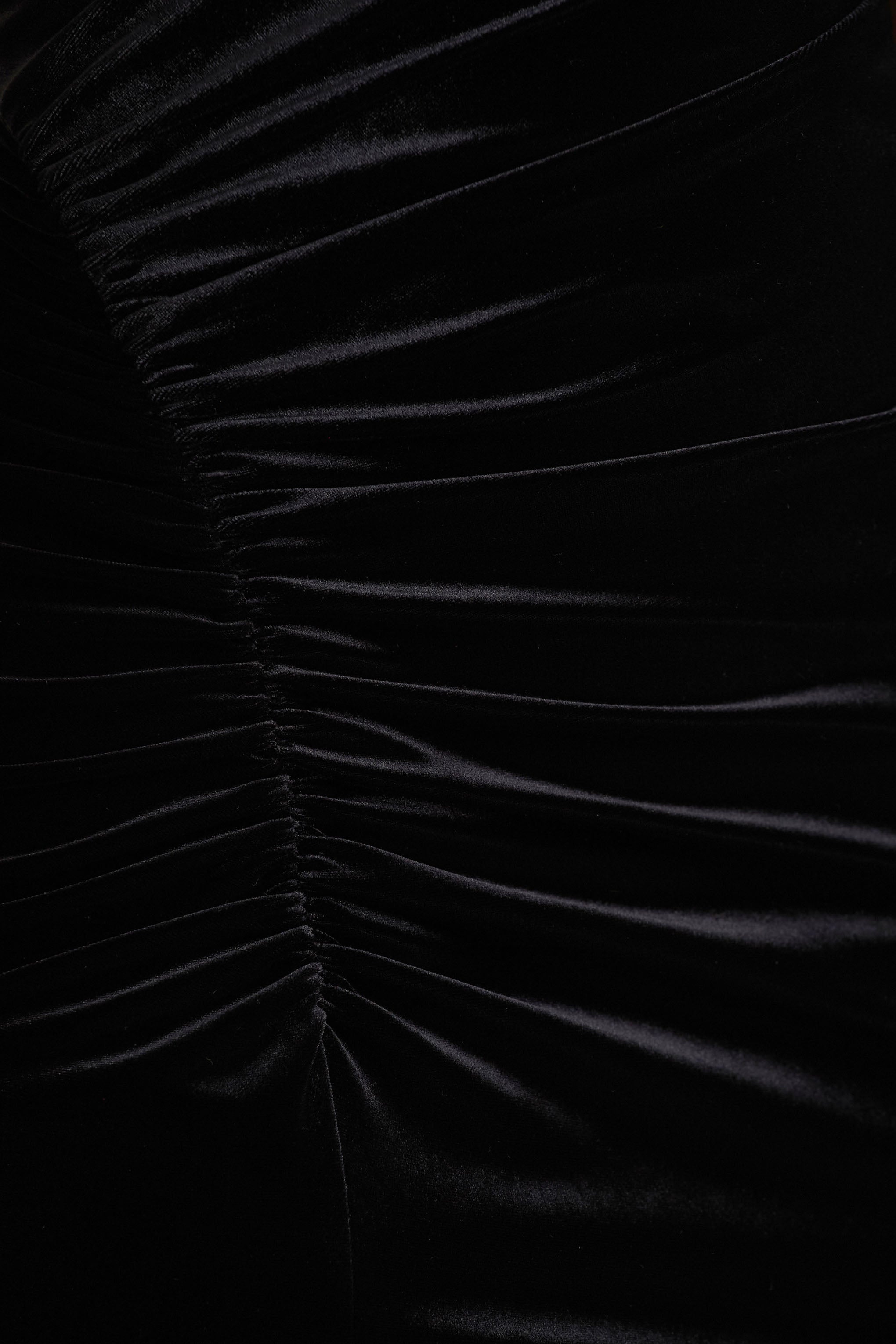 Camilla | Black Velvet Asymmetric-Neck Maxi Dress With Ruched Detailing-Sowoom