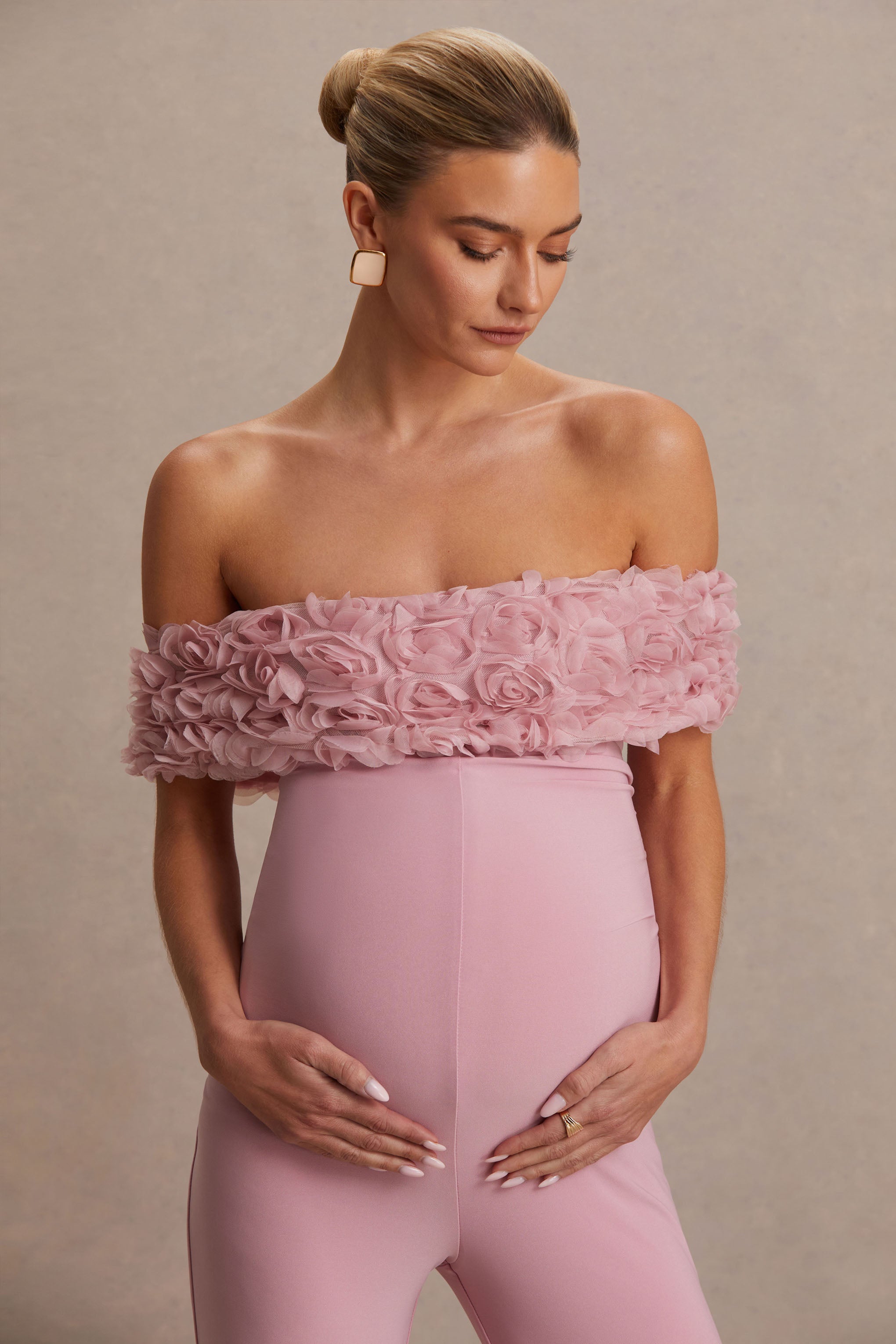 Sallow | Pink Floral Bardot Maternity Jumpsuit-Sowoom