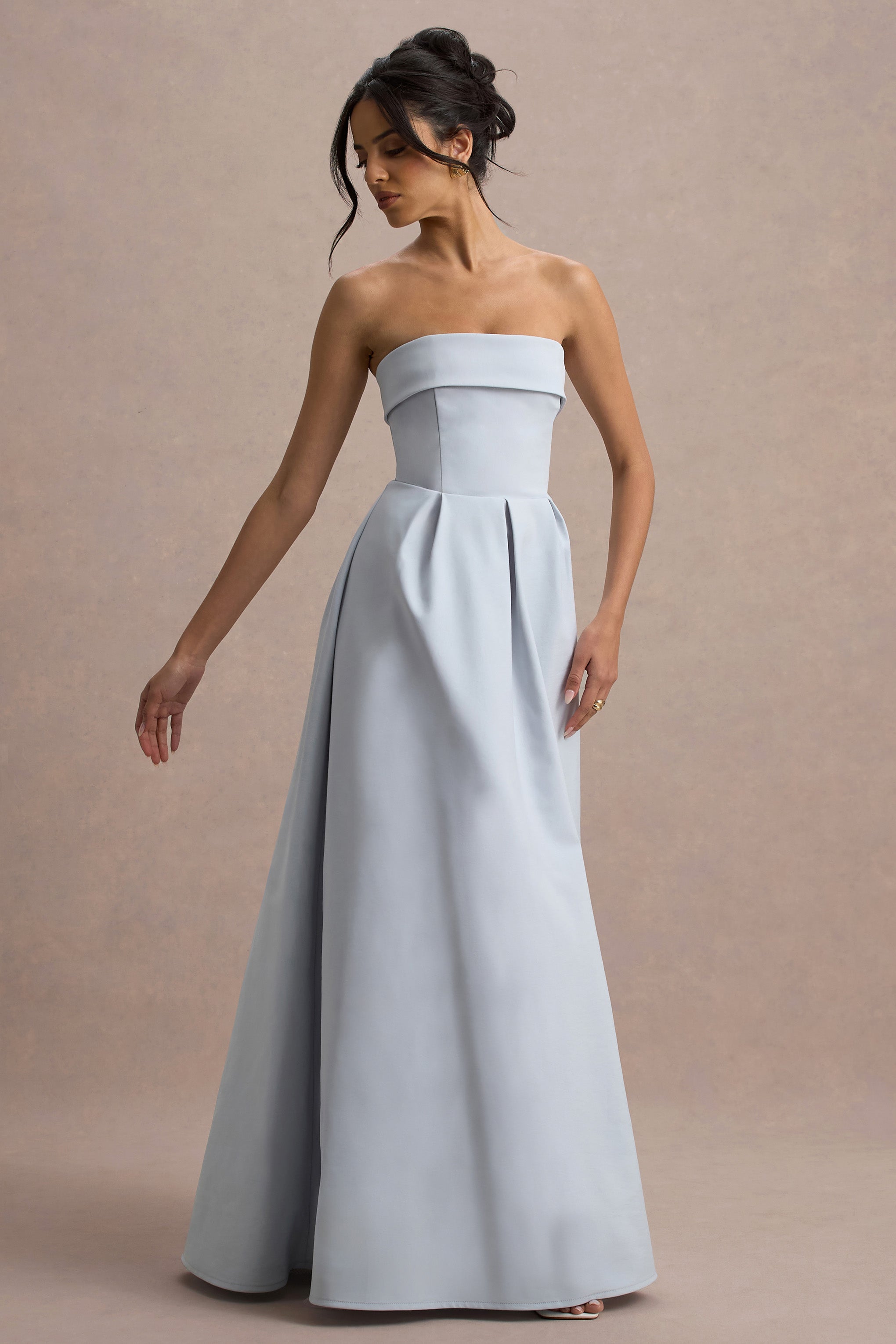 Maddalena | Powder Blue Bandeau Skater Maxi Dress-Sowoom