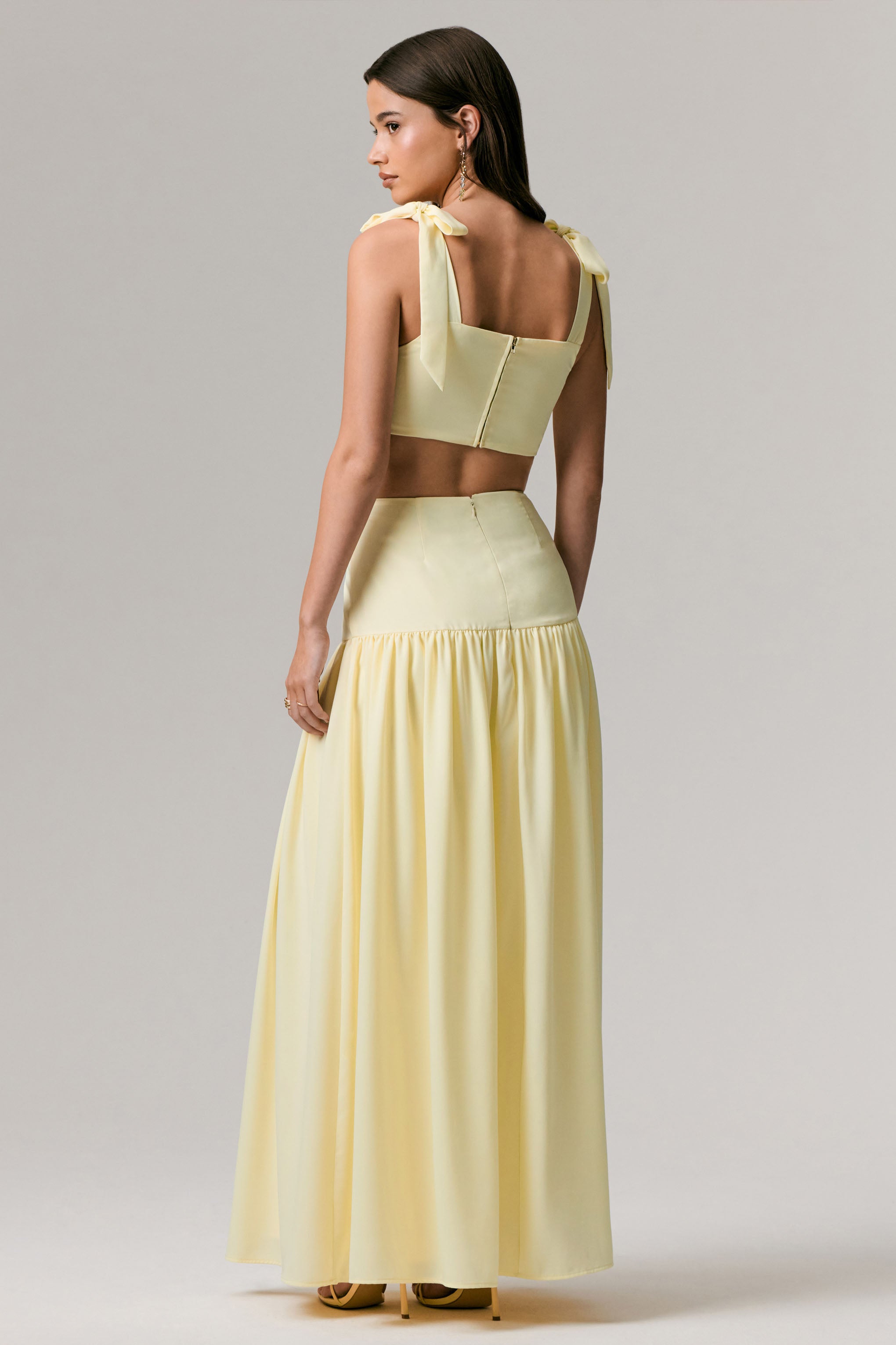 Reminiscent | Lemon Ruched Maxi Skirt-Sowoom