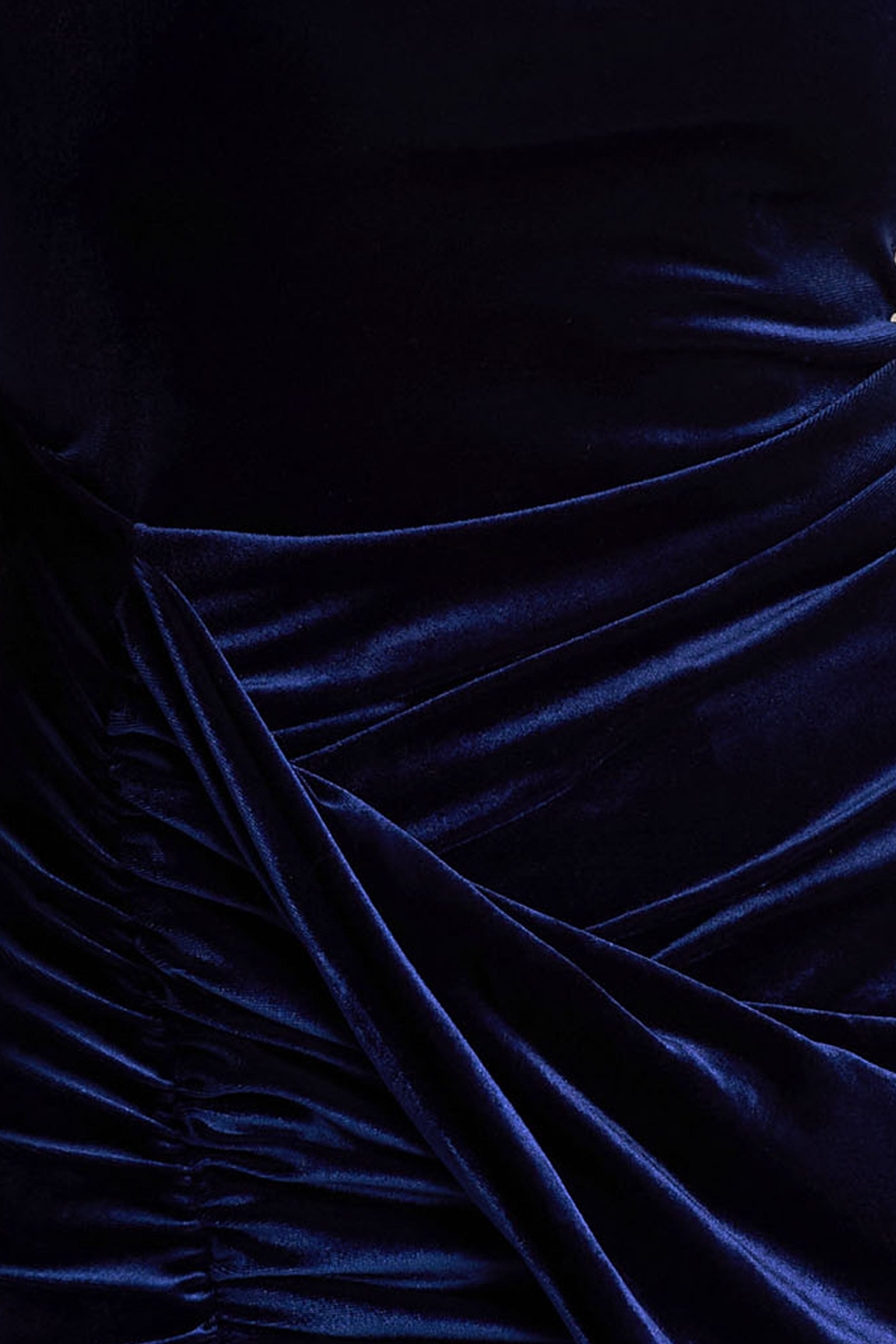 Wishes | Navy Velvet High-Neck Maxi Dress With Wrap Skirt-Sowoom