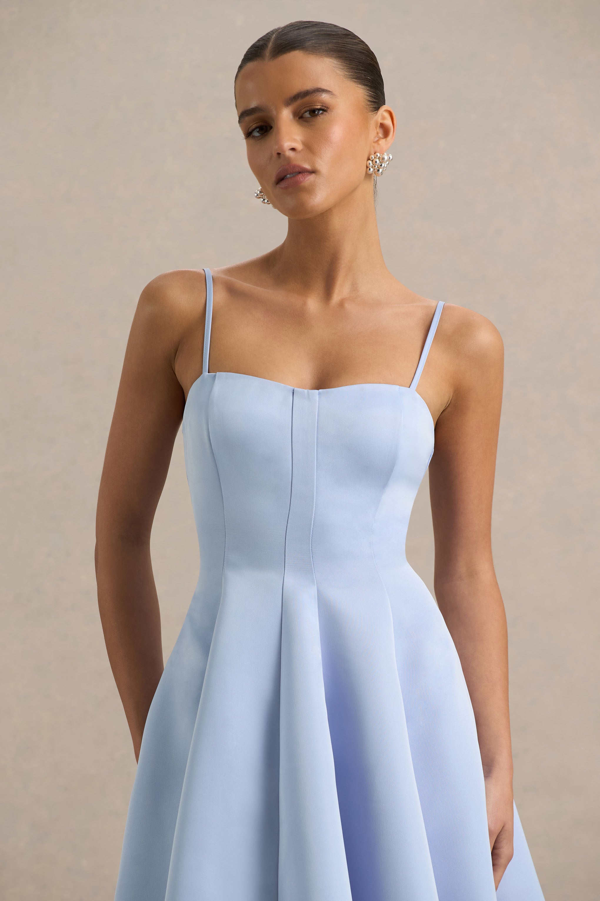 Mally | Powder Blue Sweetheart A-Line Midi Dress-Sowoom
