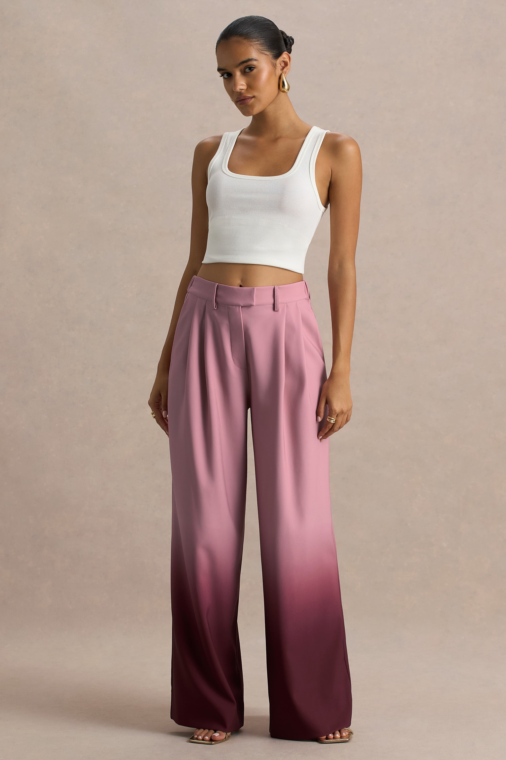 Safia | Cherry Ombre Satin Wide-Leg Trousers-Sowoom
