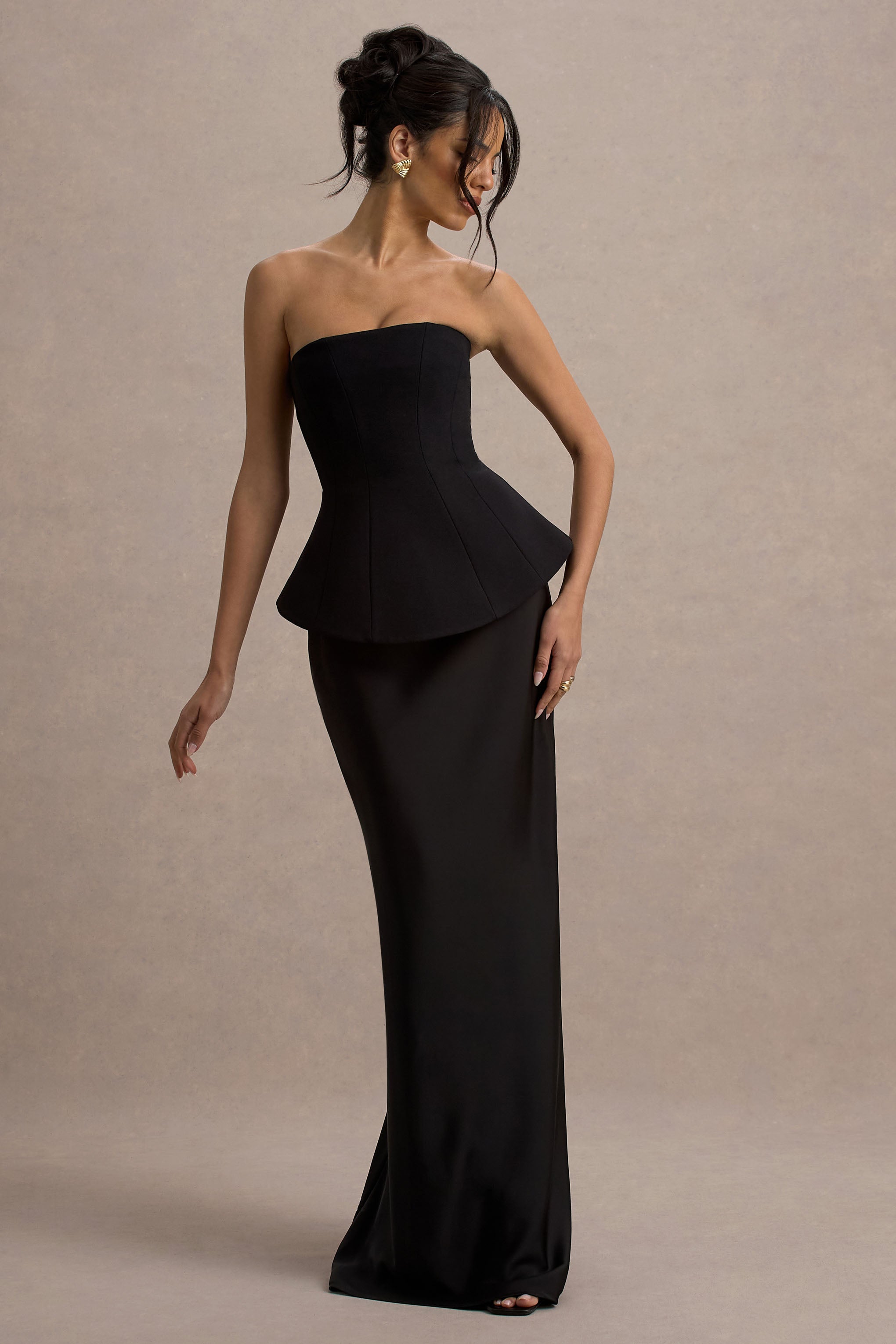 Ohio | Black Strapless Corset Maxi Dress-Sowoom