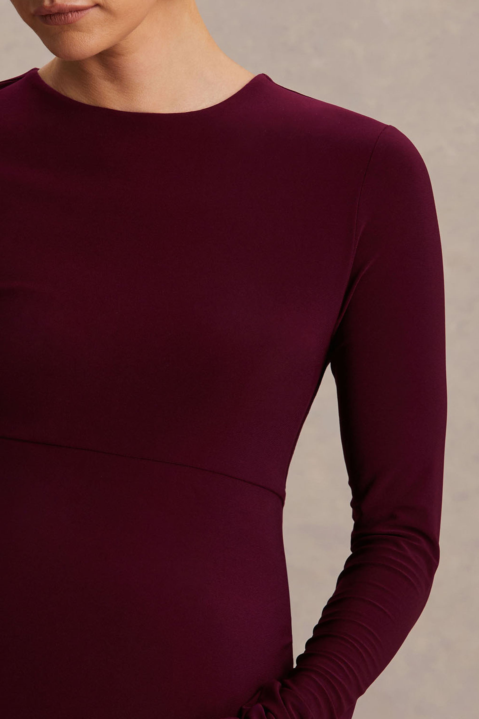 Monroe | Burgundy Crew-Neck Maternity Maxi Dress With Drop-Waist-Sowoom