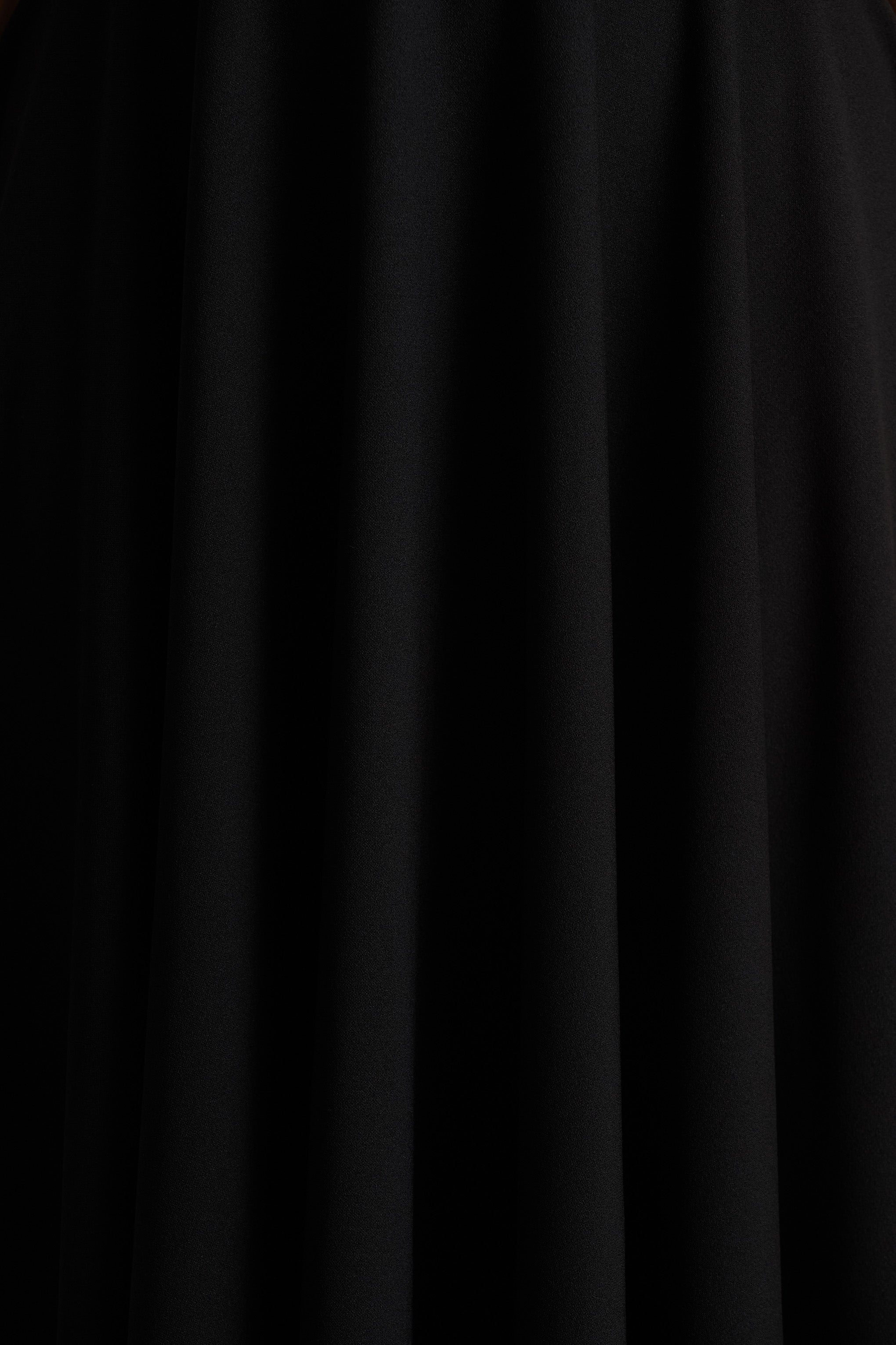 Vicky | Black High Neck Midi Dress With Puff Sleeves-Sowoom