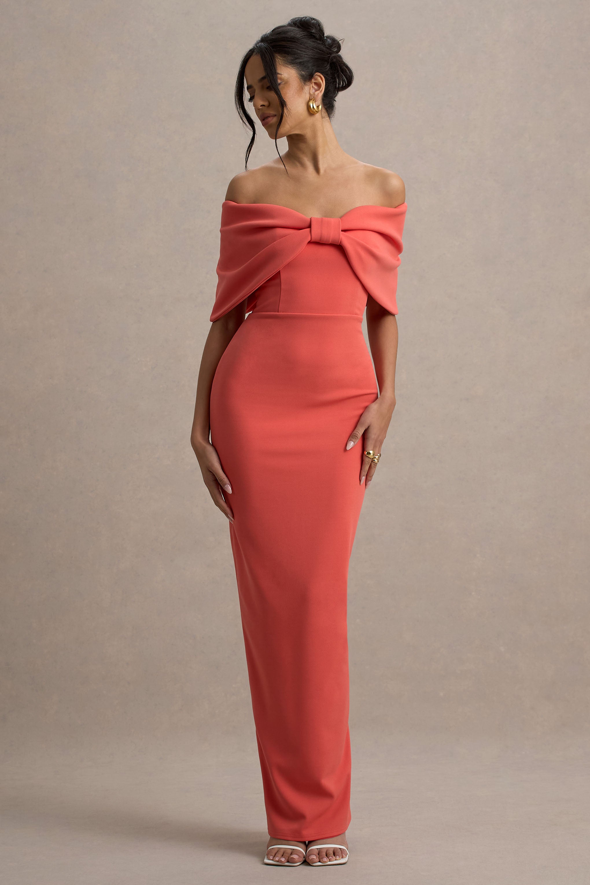 Cornelia | Orange Strapless Maxi Dress With Oversized Bow-Sowoom