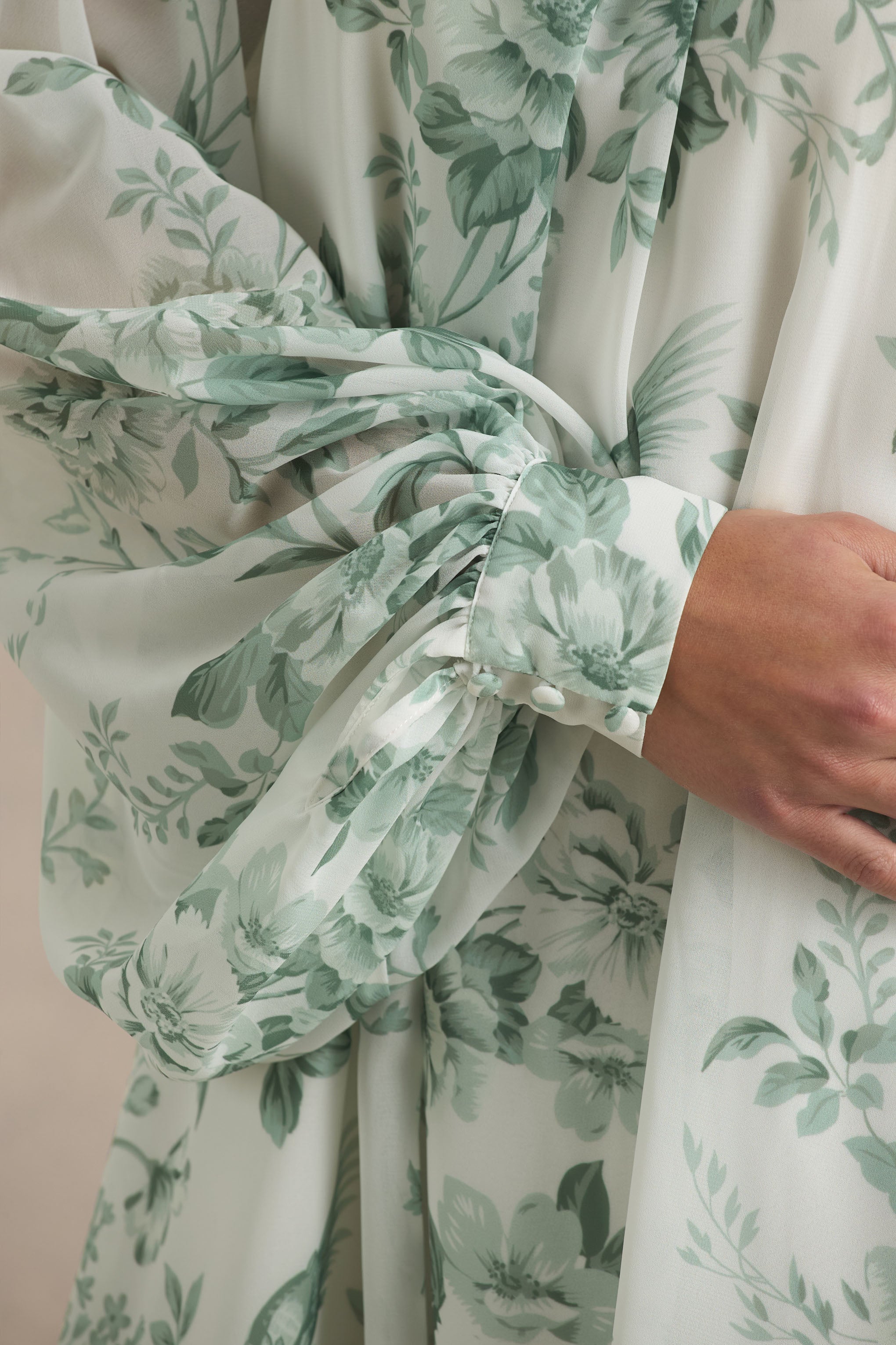 Delphia | Green Floral Print High-Neck Maxi Dress-Sowoom