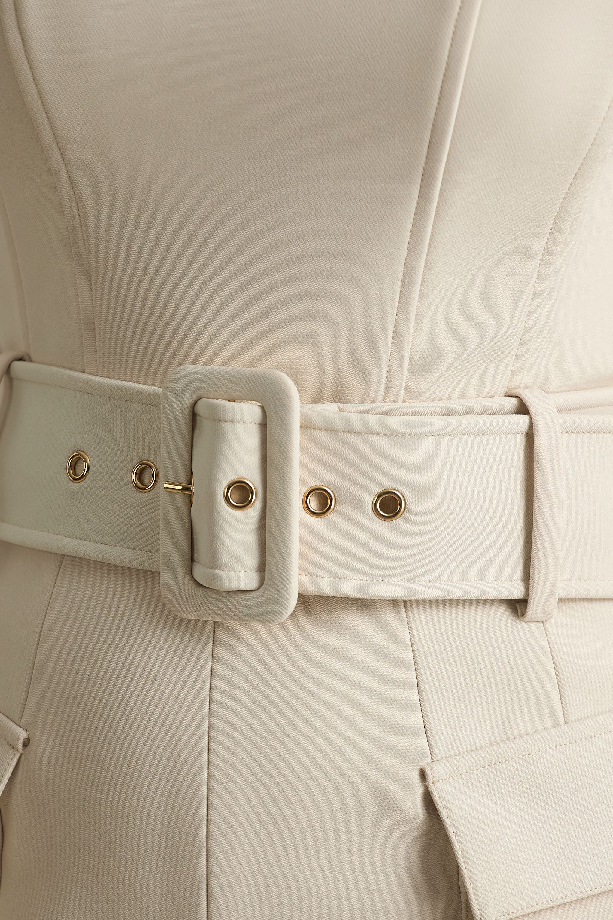 Solice | Cream Square-Neck Tailored Jumpsuit-Sowoom