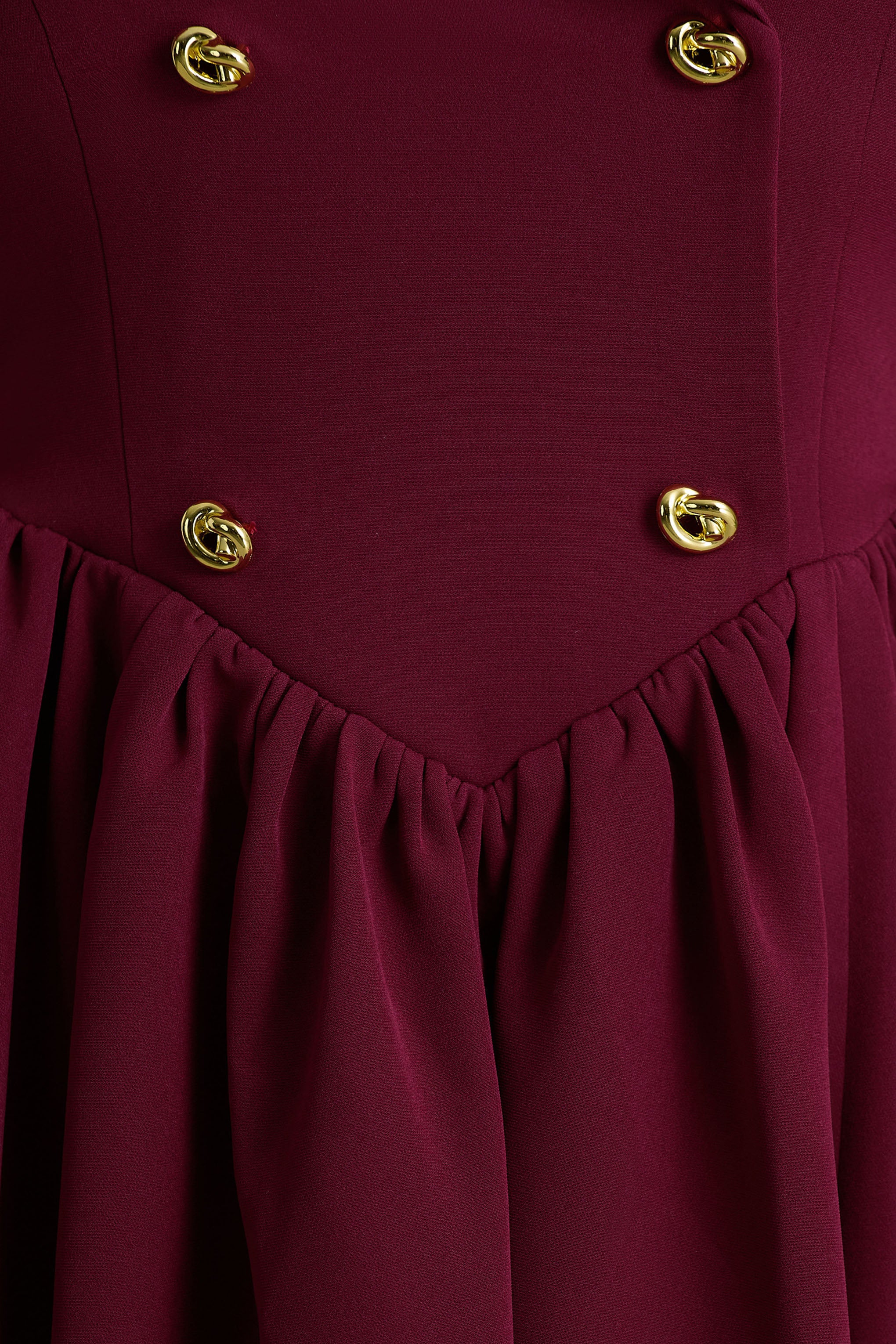 Lisa | Burgundy Plunge-Neck Tailored Midi Dress With Button-Detailing-Sowoom