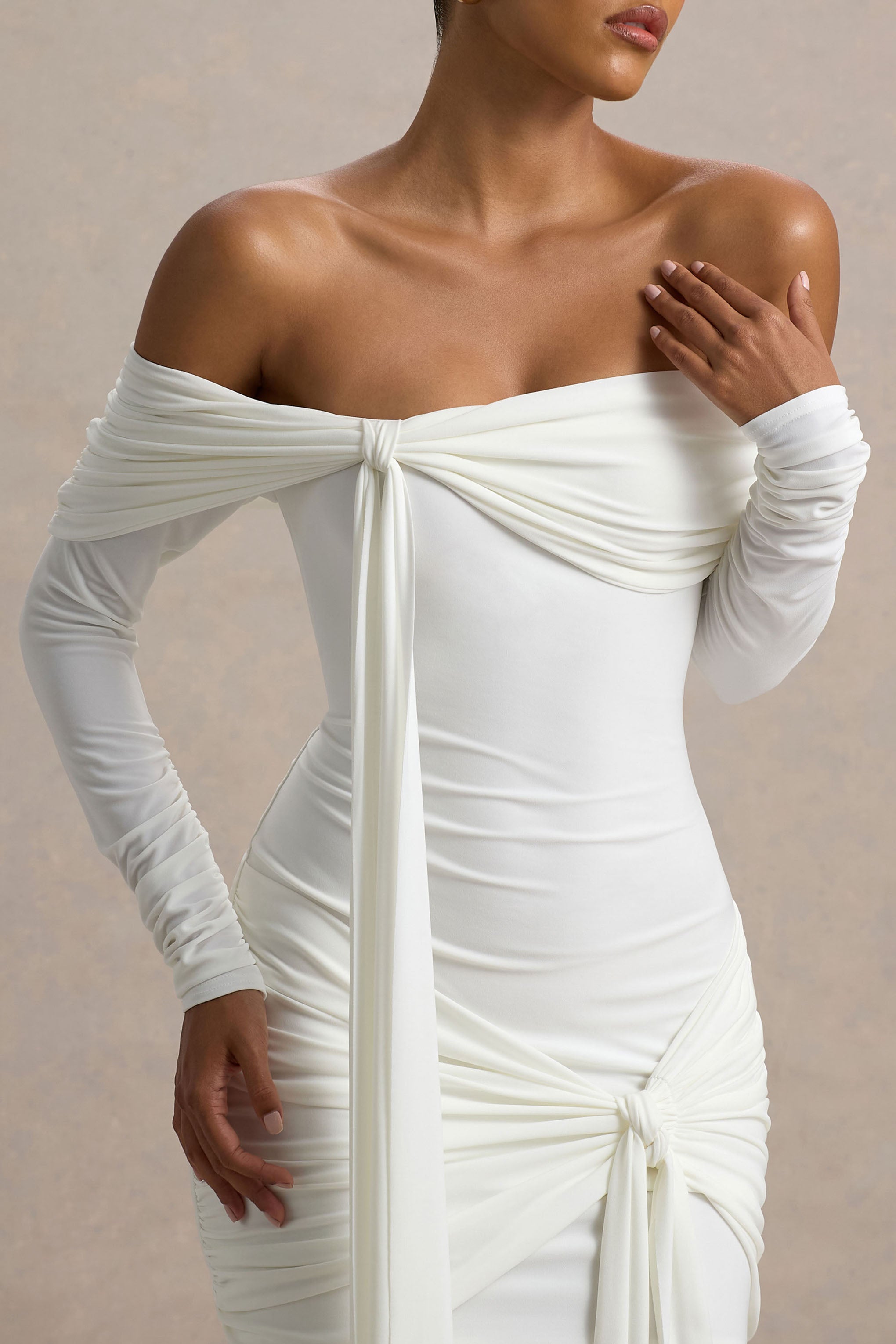 Essie | White Bardot Wrap Mini Dress With Sash Detail-Sowoom