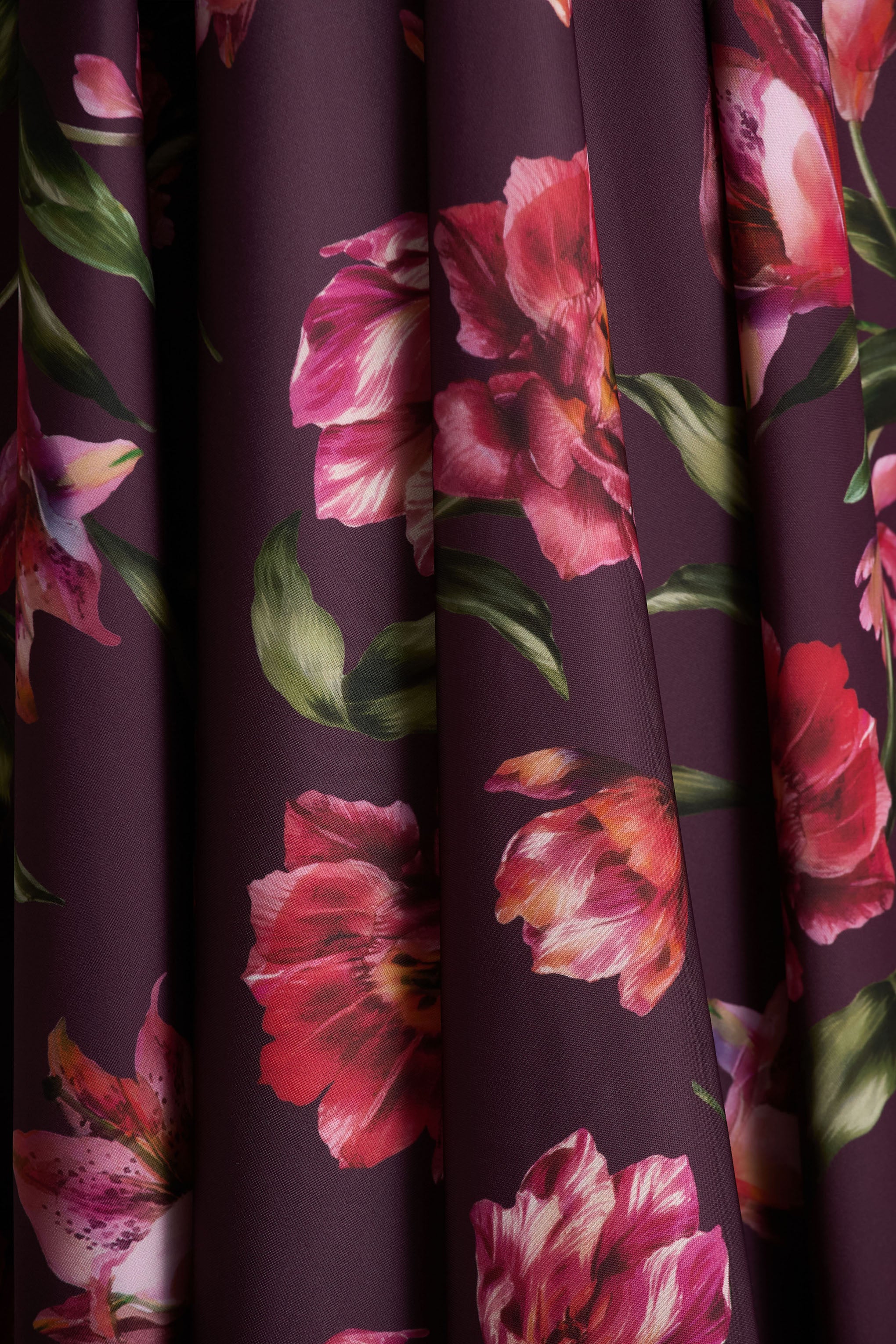 Berta | Burgundy Floral Print Square-Neck Midi Dress-Sowoom