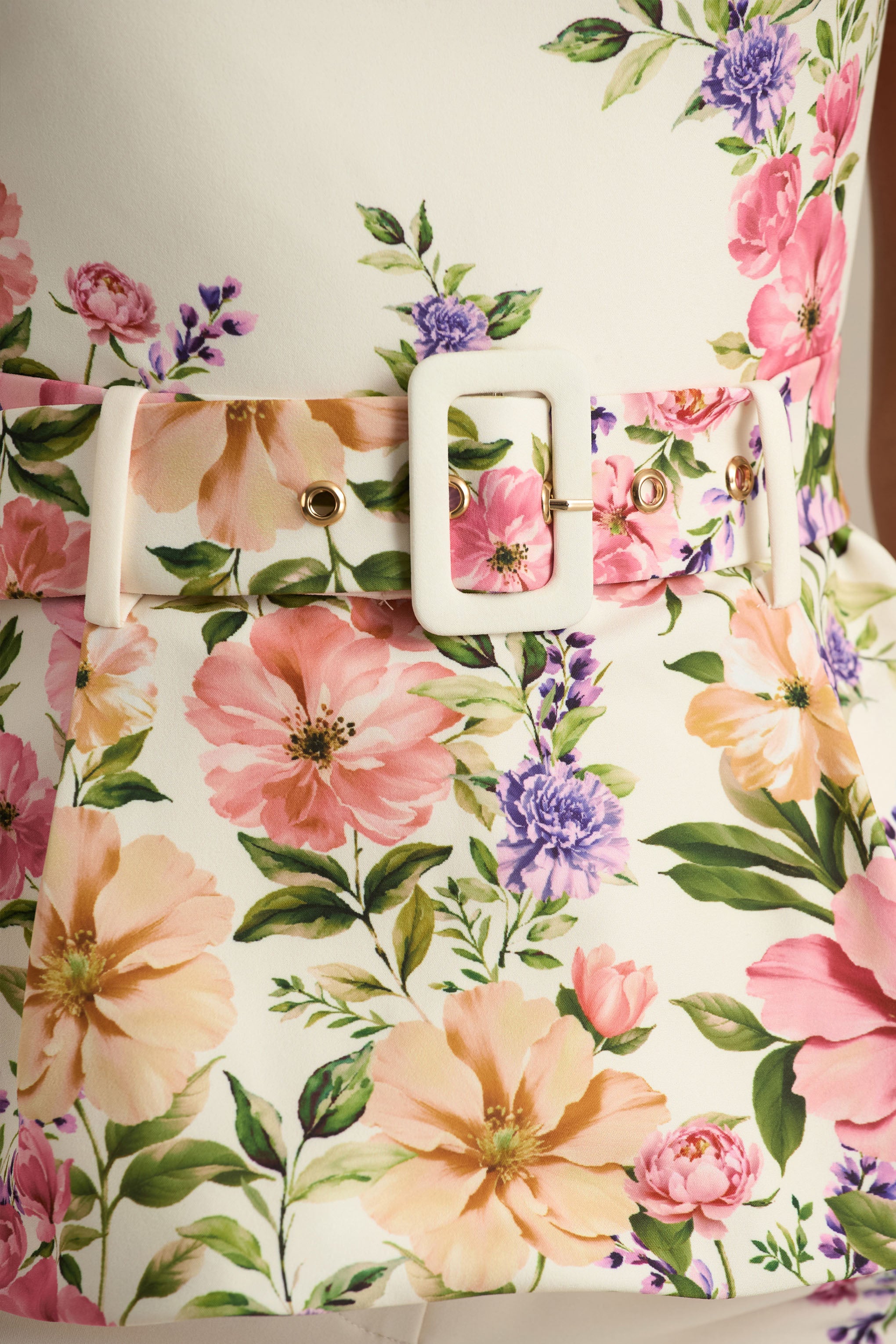 Maud | White Floral Border Print Square-Neck Tailored Top-Sowoom