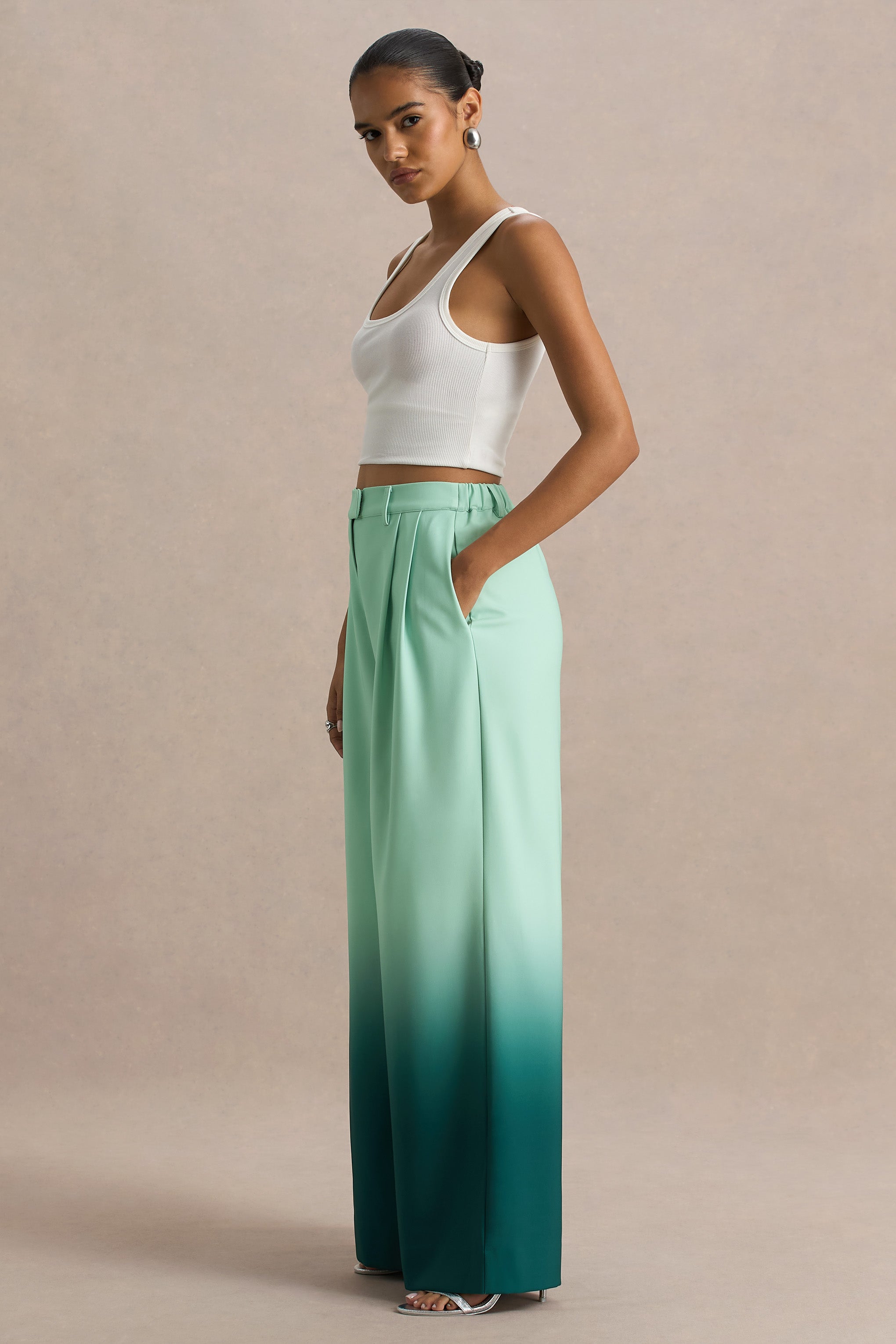 Safia | Emerald Ombre Satin Wide-Leg-Sowoom