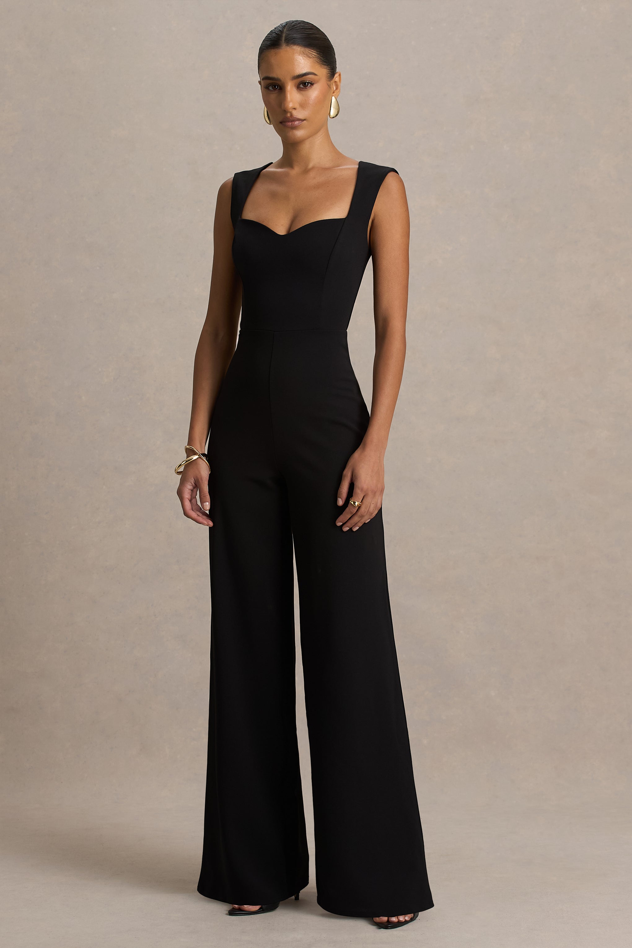 Everlee | Black Sweetheart-Neck Jumpsuit-Sowoom