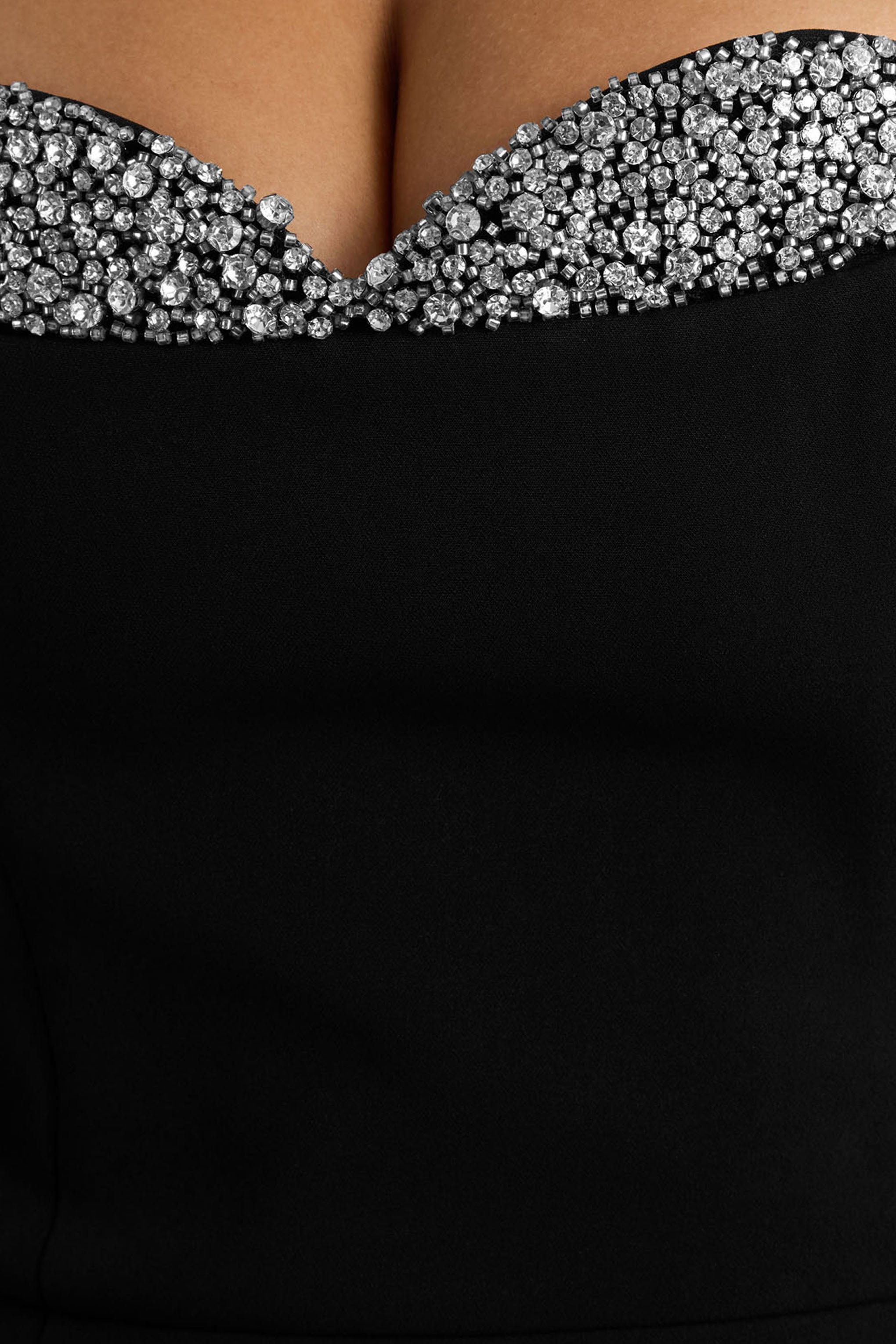 Martha | Black Embellished Sweetheart-Neck Mini Dress-Sowoom