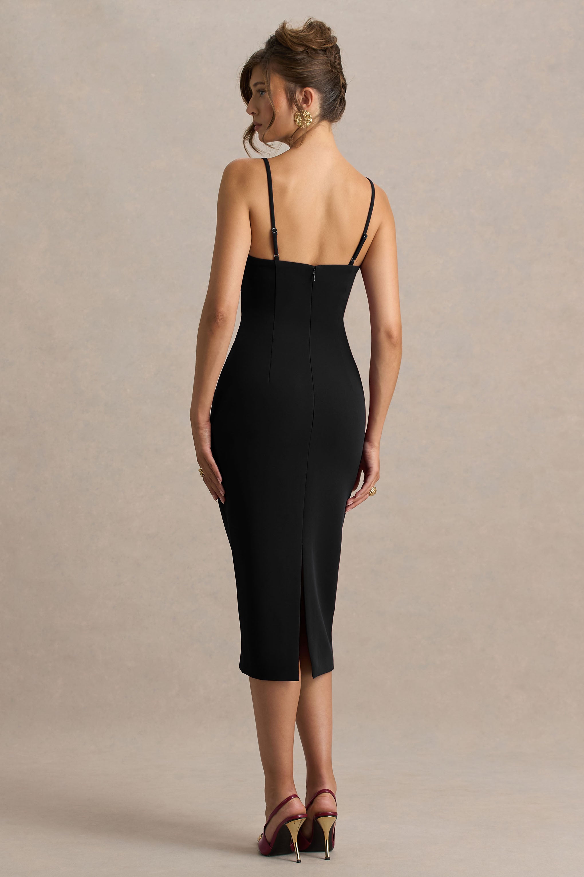 Baylor | Black Midi-Dress With Removable Cape-Detail-Sowoom