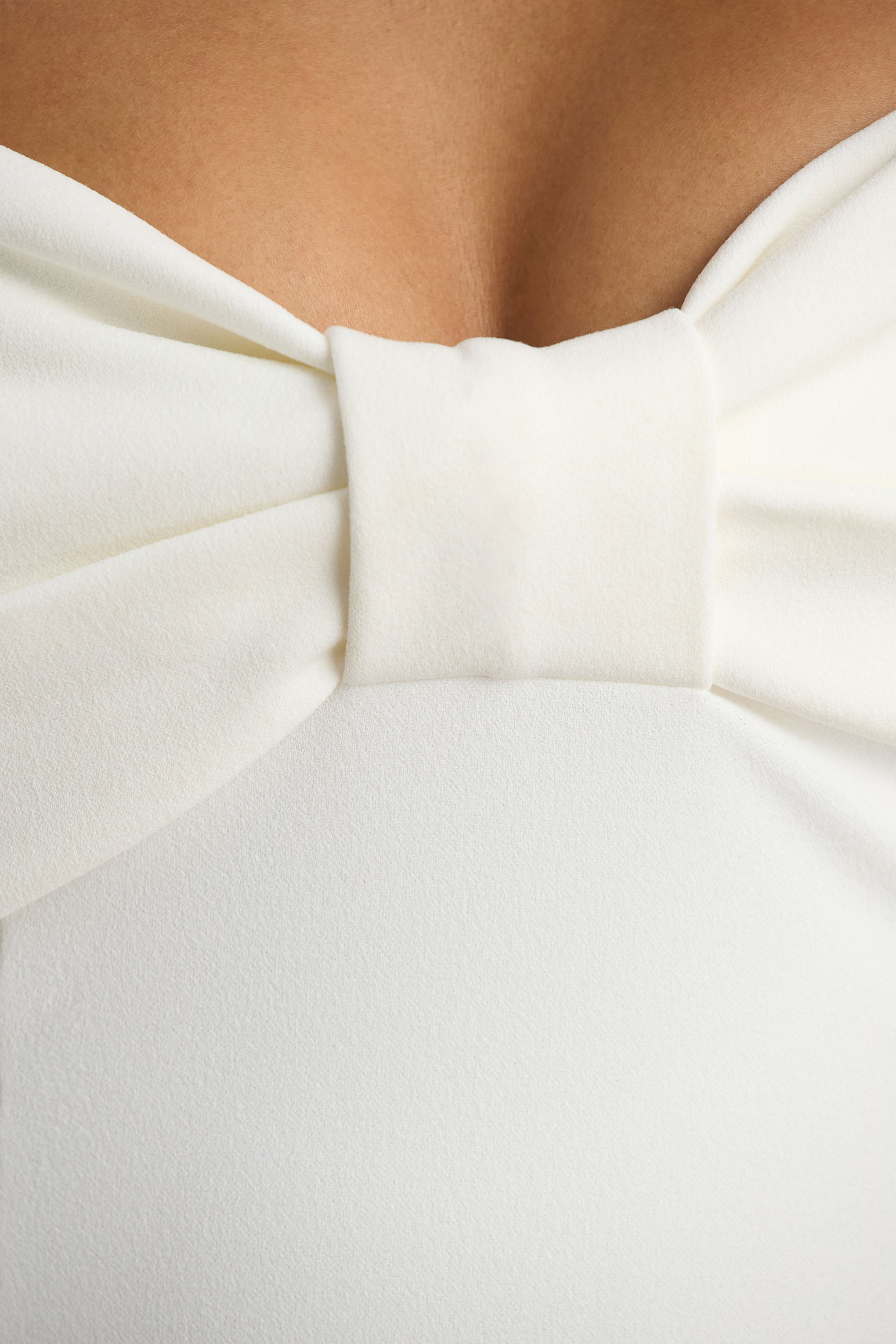 Bayshore | White Bow Bardot Midi Dress-Sowoom