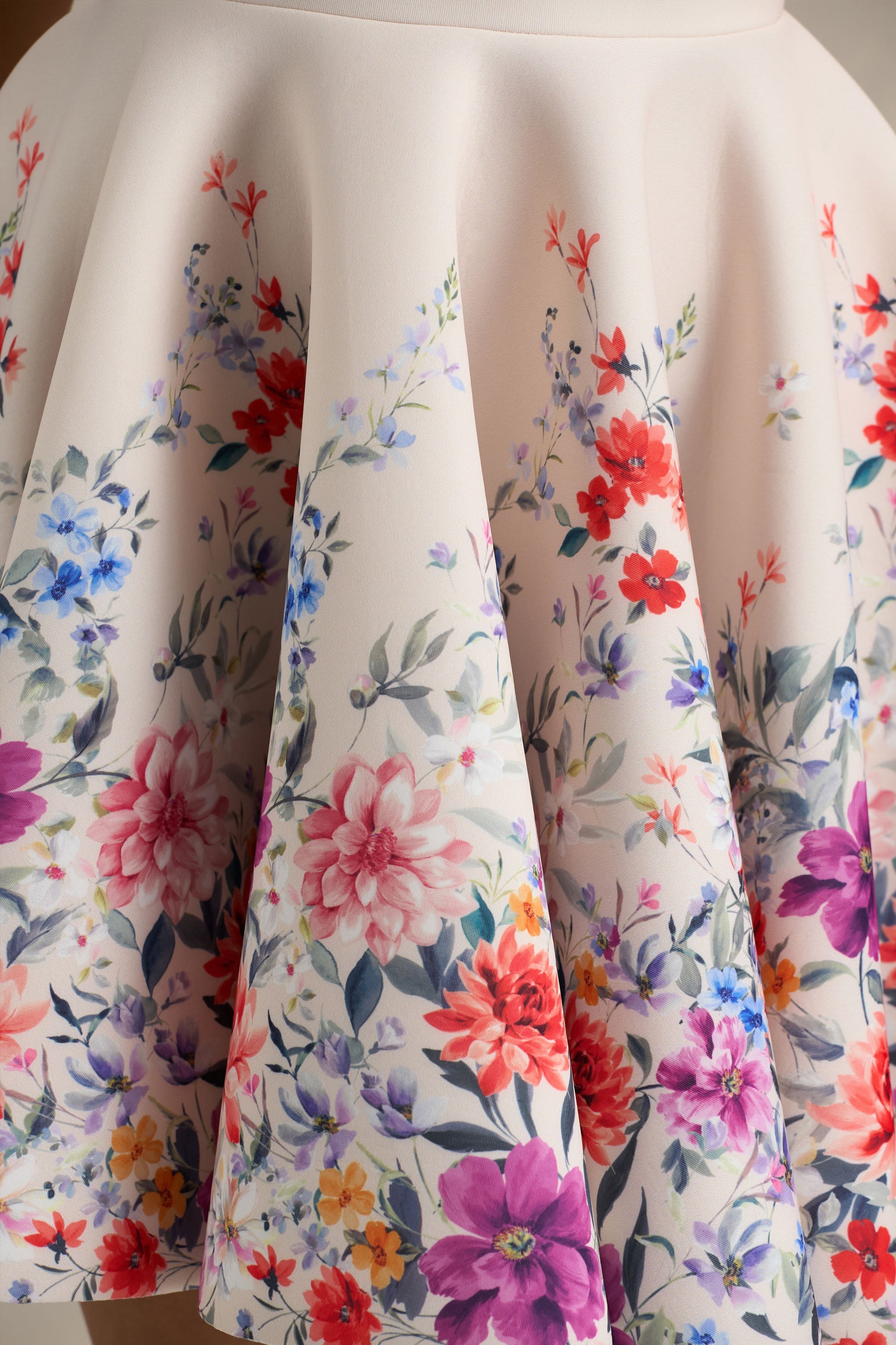 Gemstone | Light Pink Floral Print Square-Neck Skater Mini Dress-Sowoom