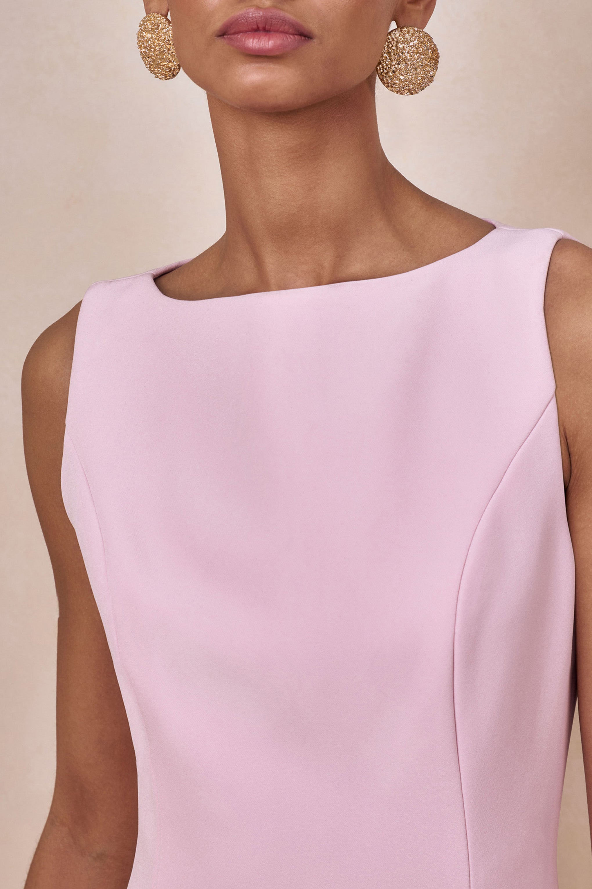 Hadley | Light-Pink Boat-Neck Maxi Dress With Drop-Waist-Sowoom