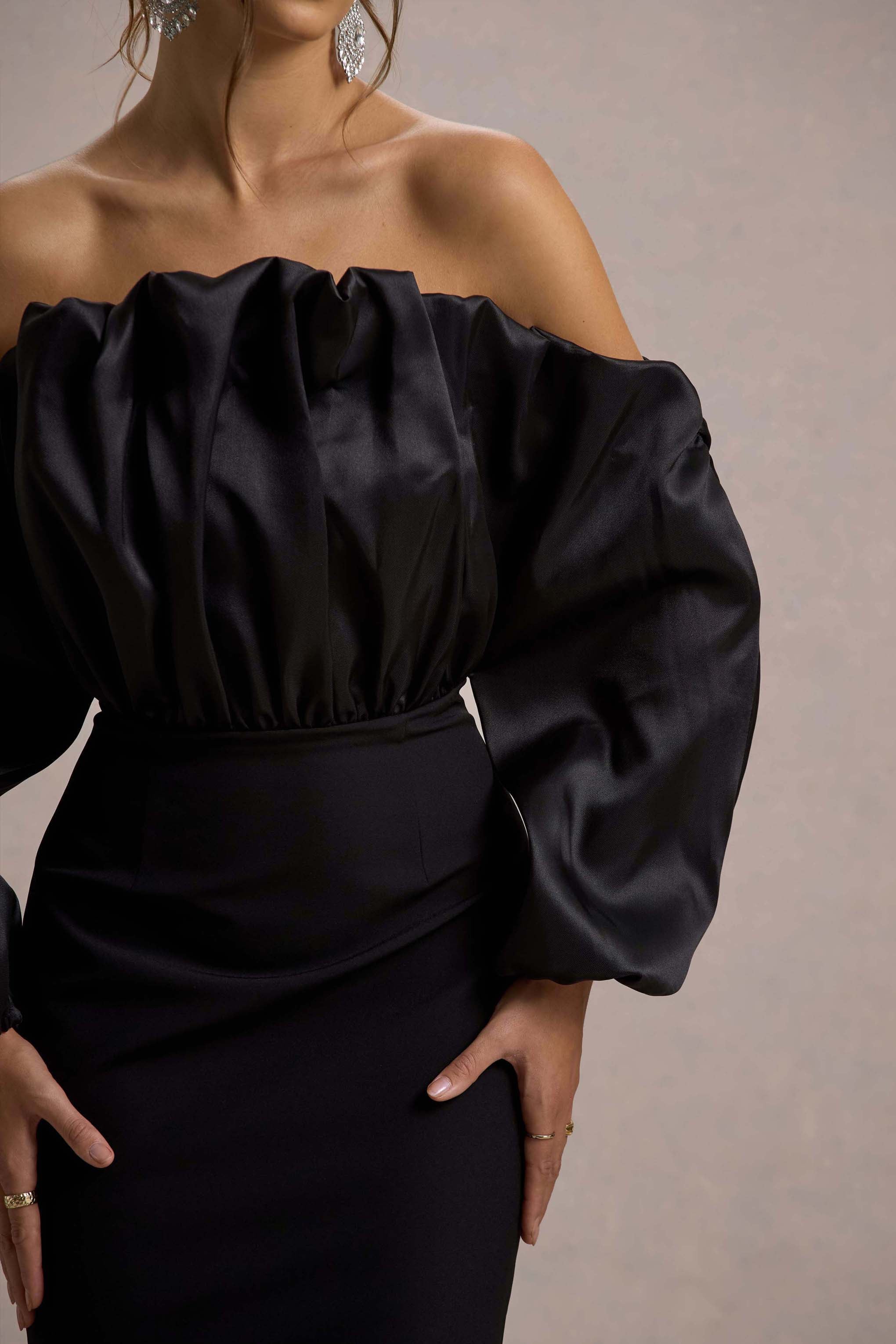 Cyrene | Black Ruffled Maxi Dress-Sowoom