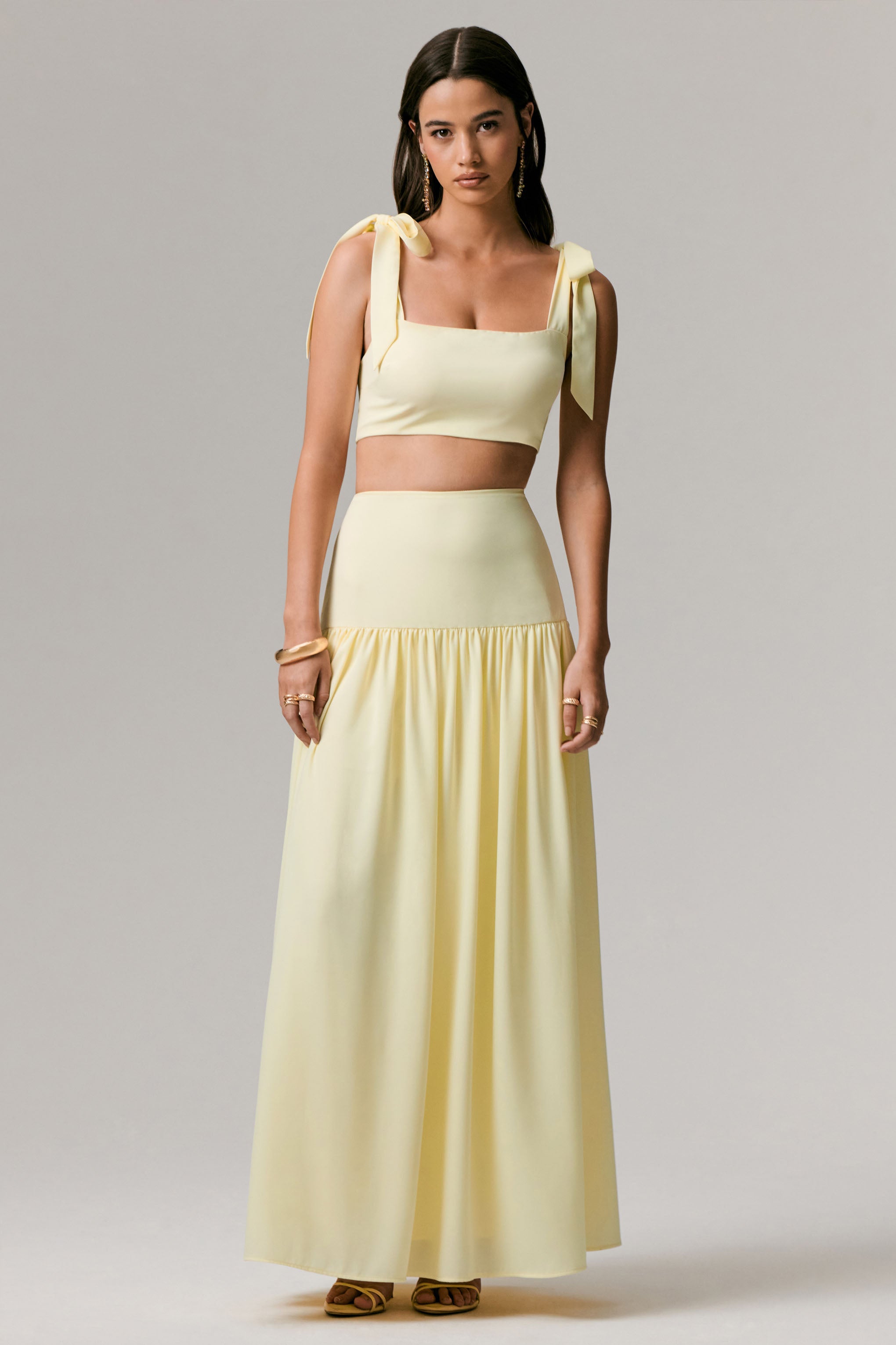 Reminiscent | Lemon Ruched Maxi Skirt-Sowoom