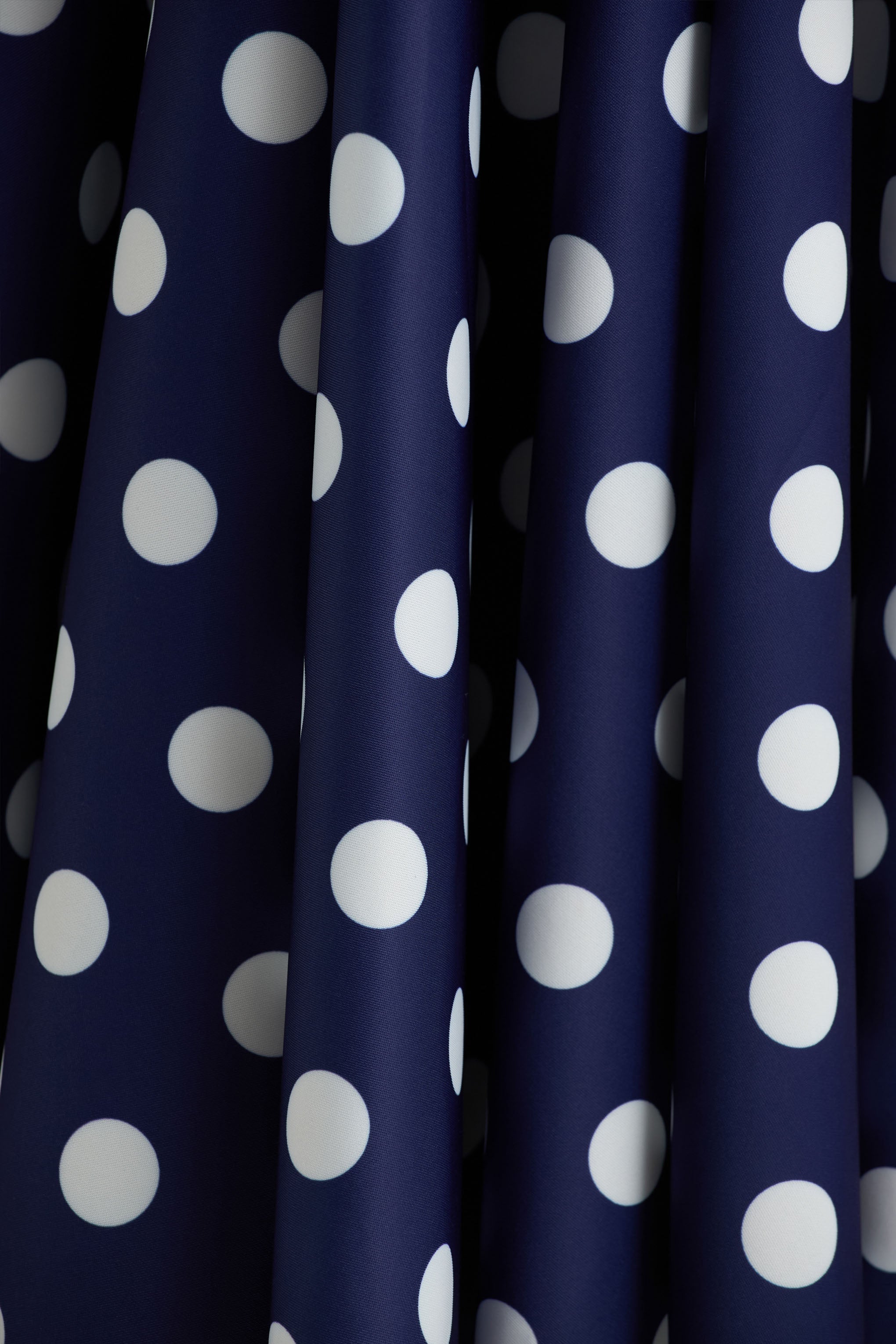 Berta | Navy And White Polka-Dot Square-Neck Midi Dress-Sowoom