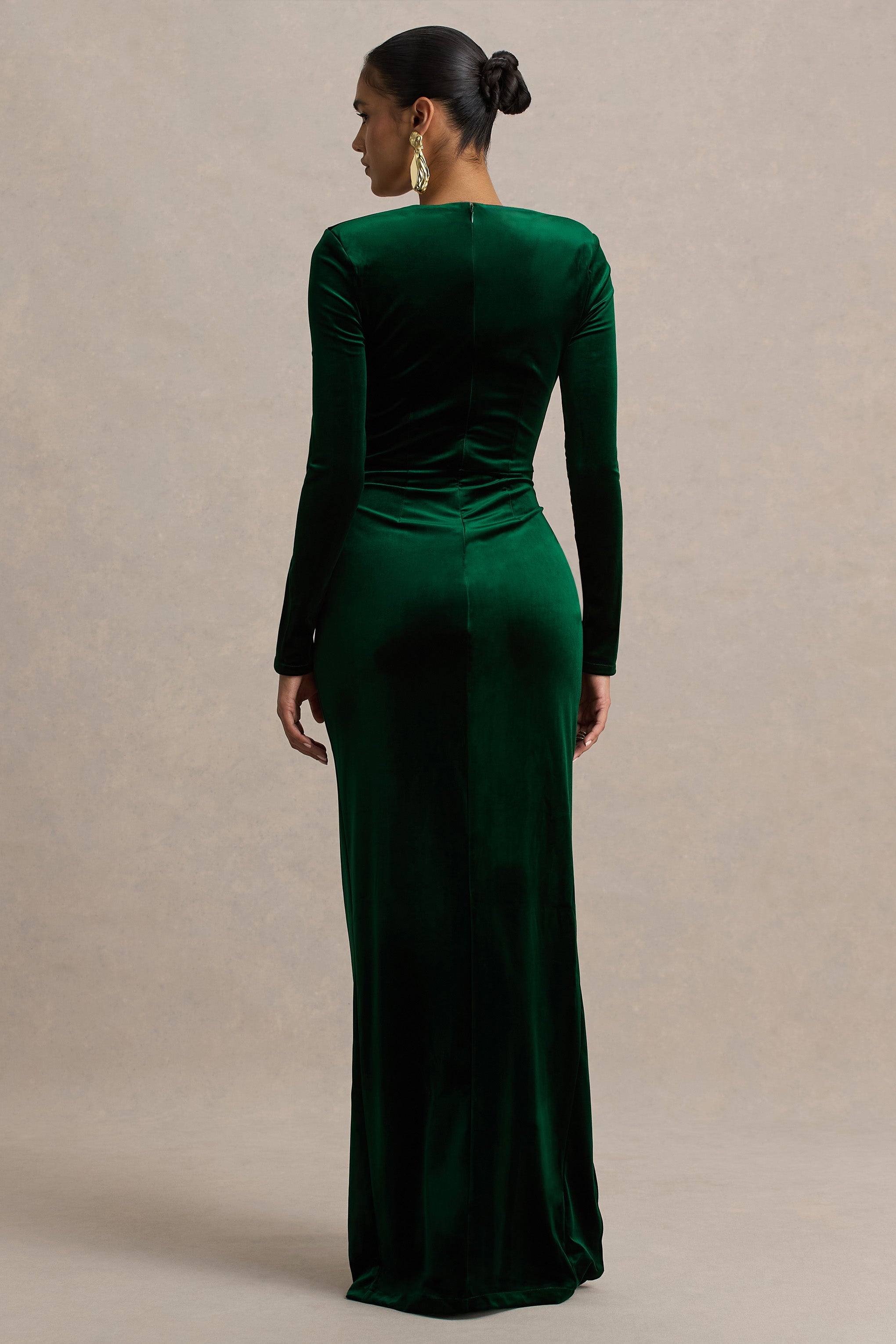 Fay | Bottle Green Velvet Corset Style Knot Maxi Dress-Sowoom