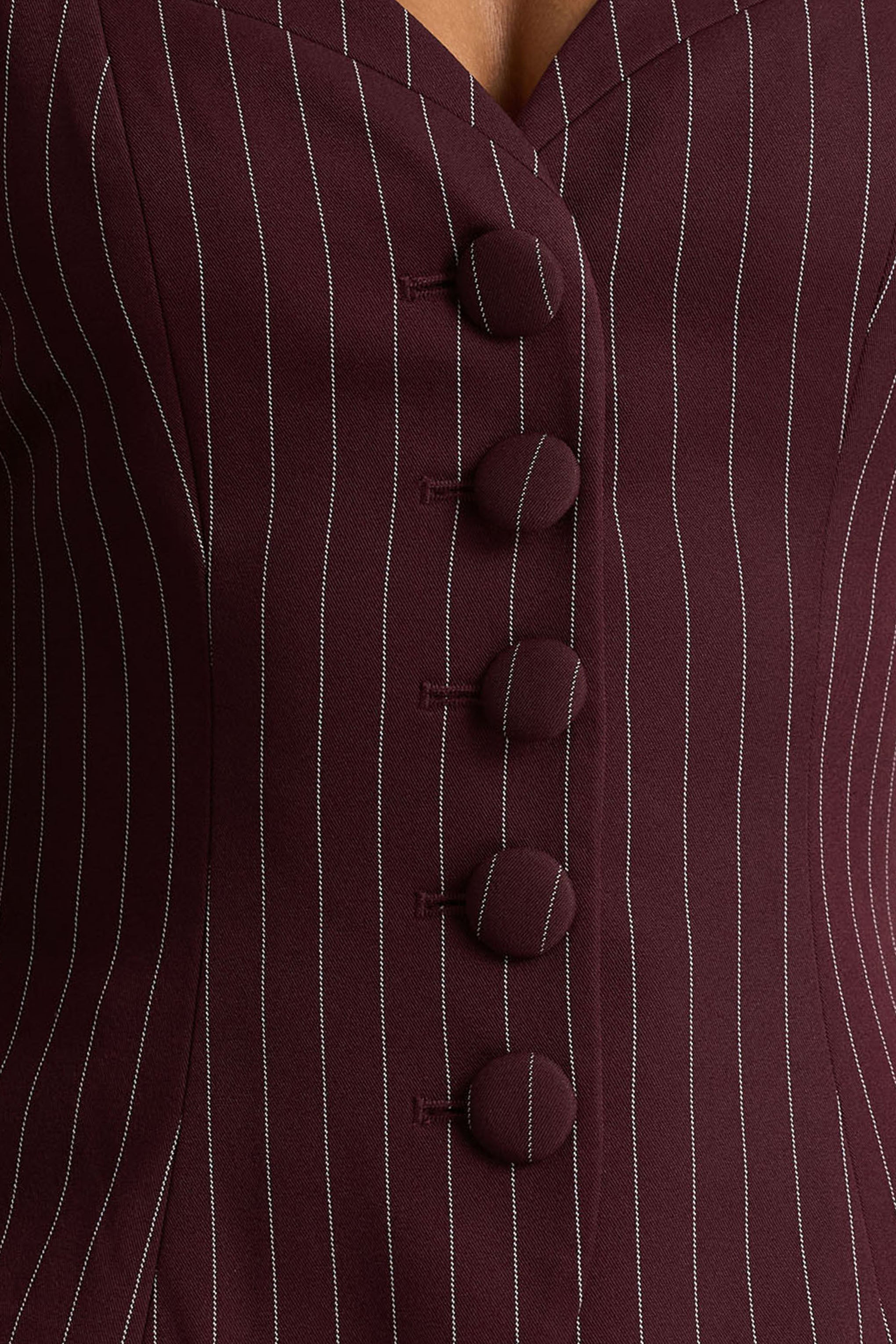 Lana | Burgundy Pinstripe Woven Sweetheart-Neck Tailored Top-Sowoom