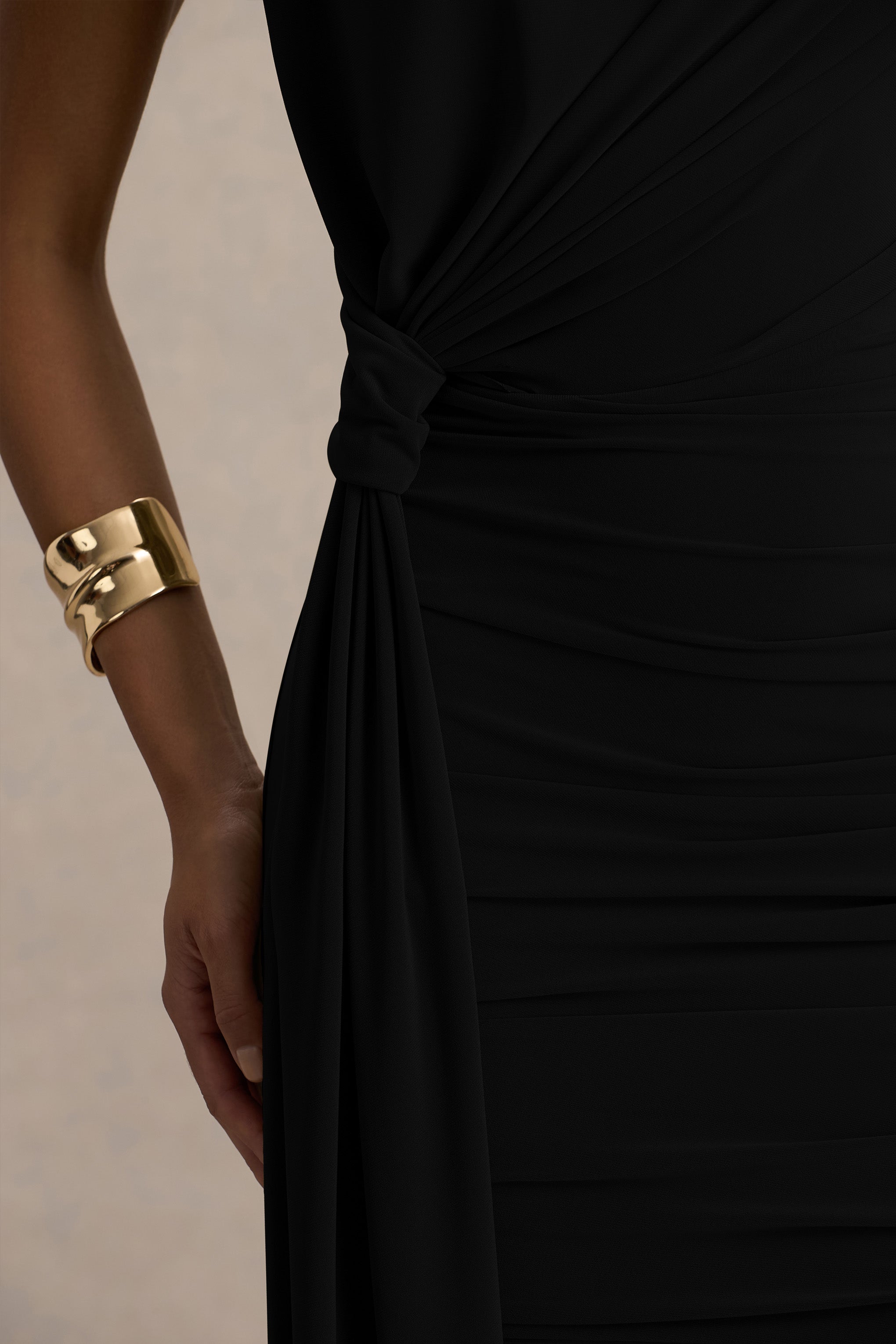 Sorenna | Black High-Neck Mini-Dress With Wrap And Sash Detail-Sowoom