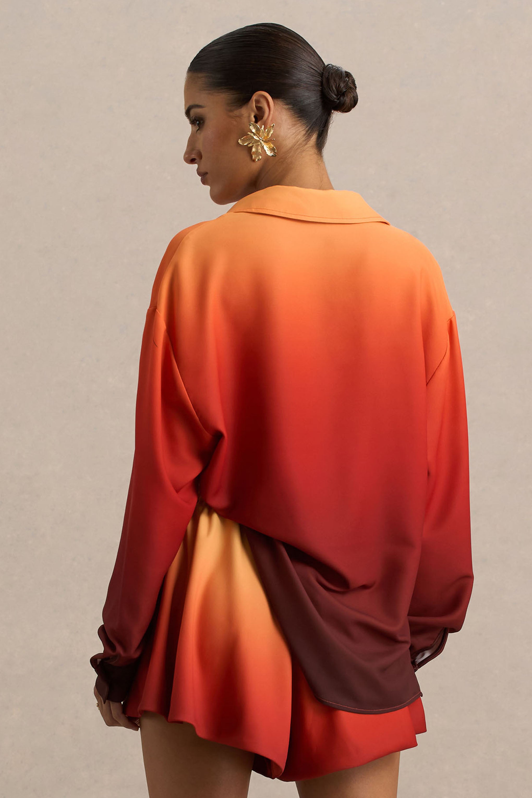 Rowan | Ombre Satin Shirt with Plunge Neckline-Sowoom