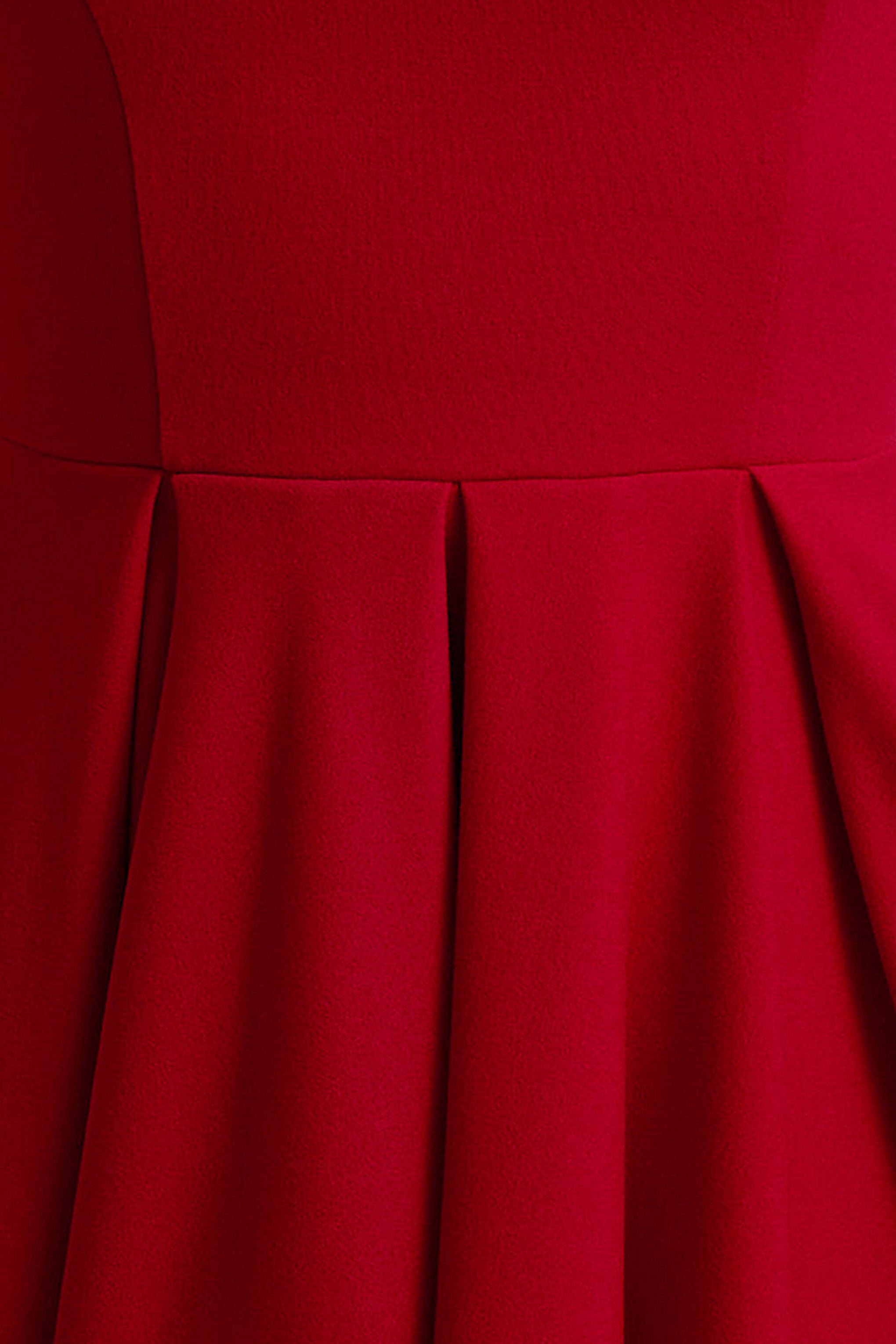 Parina | Red Strappy Volume-Hem Midi Dress-Sowoom