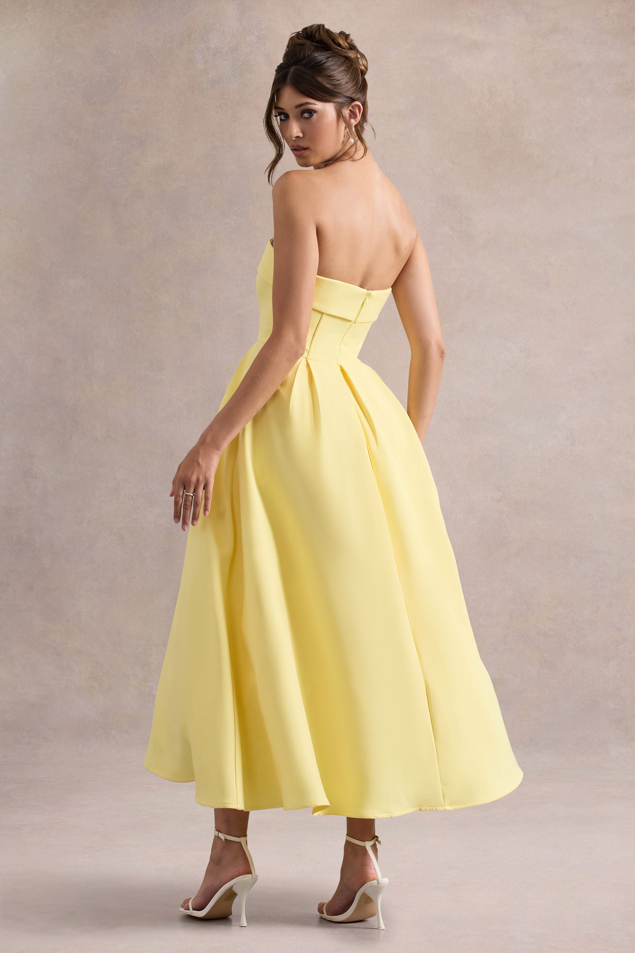 Annalise | Lemon Bandeau Skater Midi Dress-Sowoom