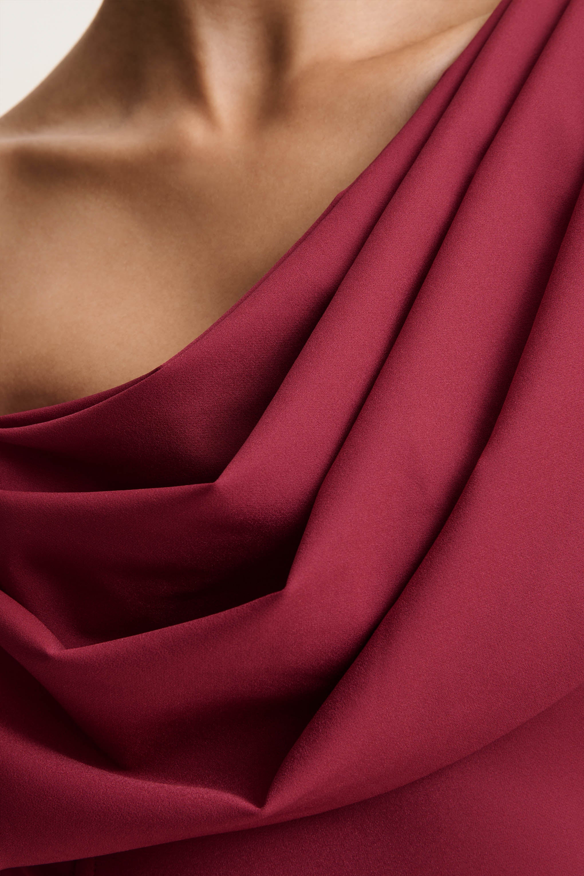 Verona | Burgundy  Draped Asymmetric-Neck Skater Mini Dress-Sowoom