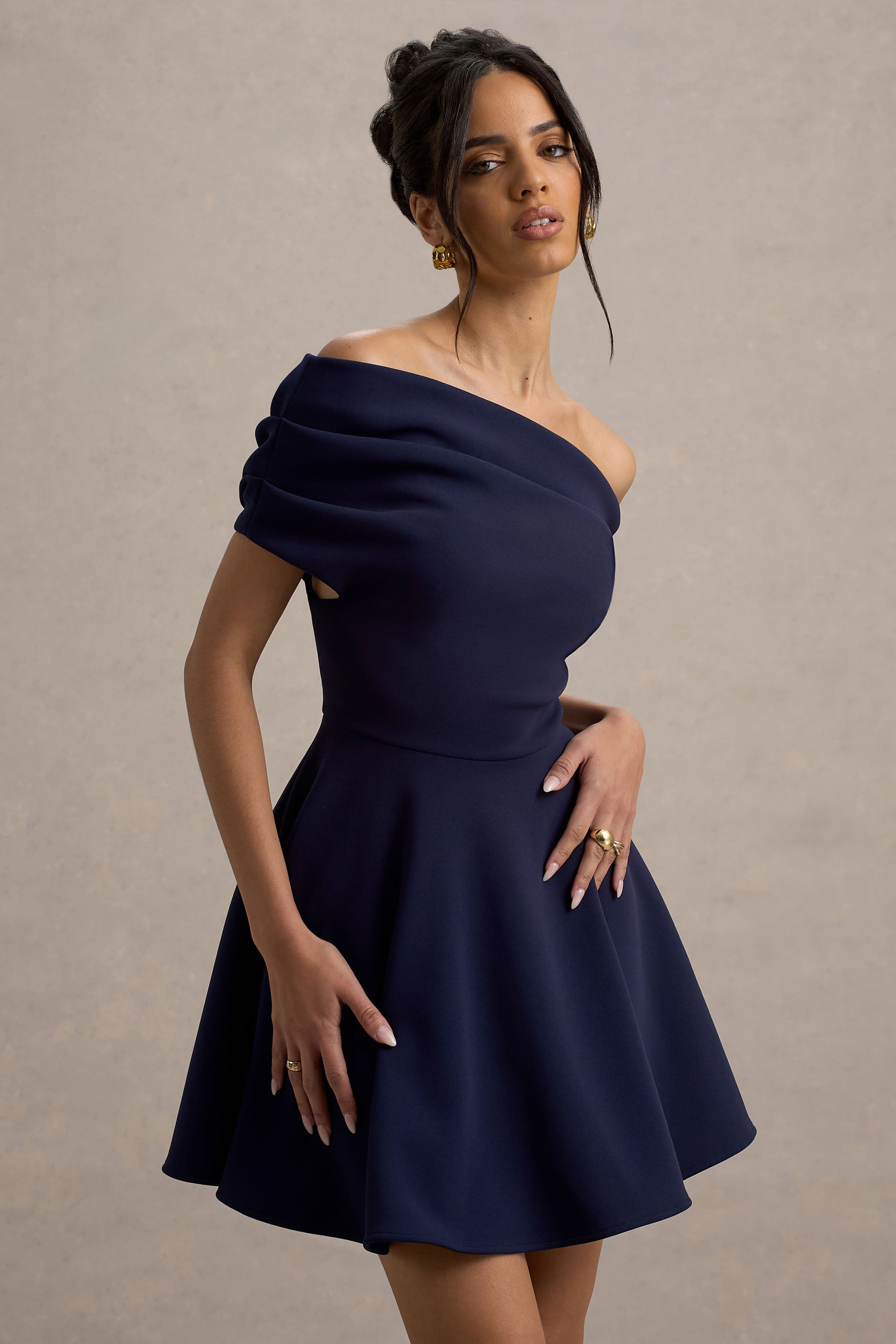 Agnes | Navy One-Shoulder Mini Dress-Sowoom