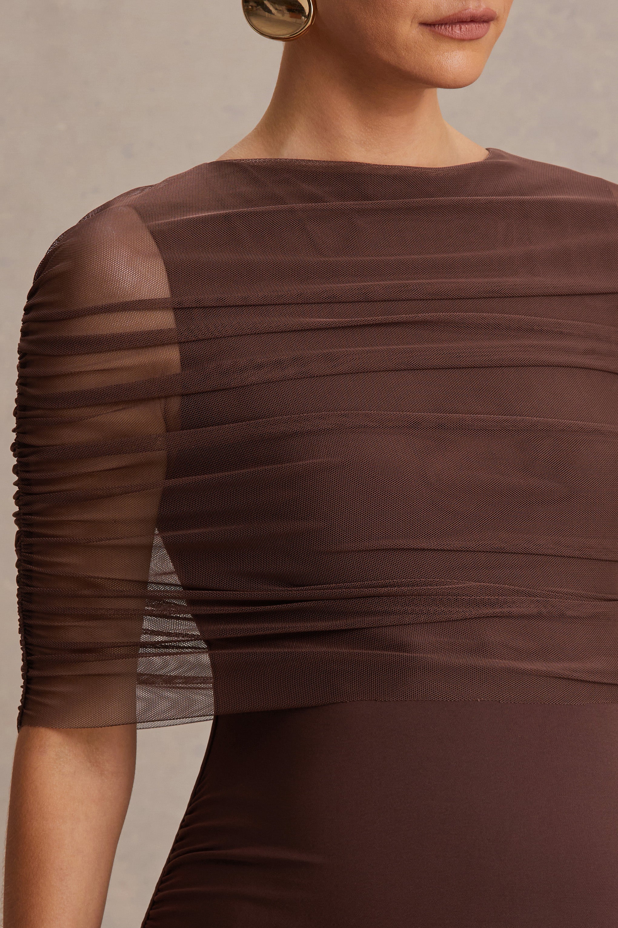 Zaria | Brown Crew-Neck Maternity Maxi Dress With Cape-Overlay-Sowoom