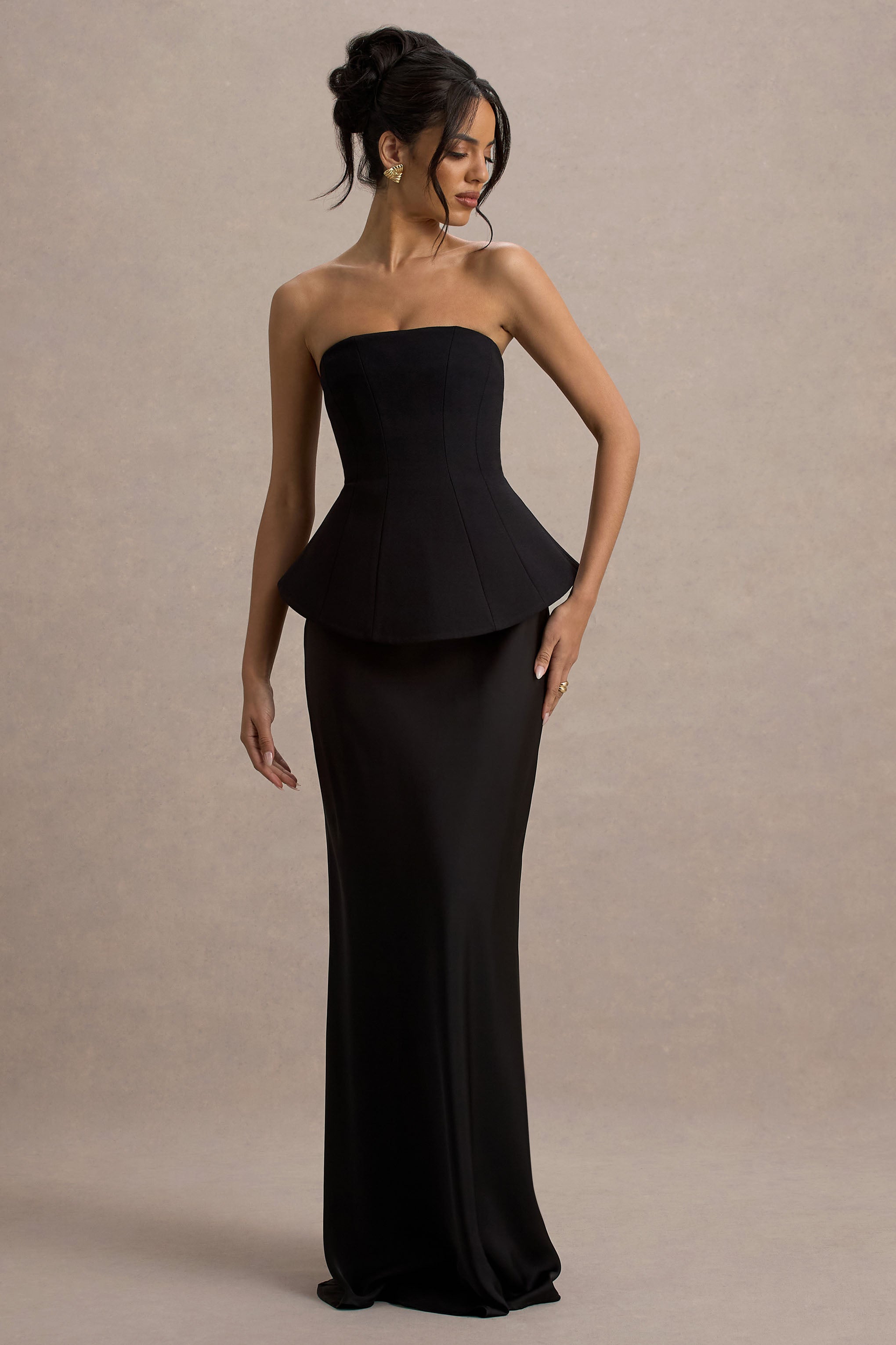 Ohio | Black Strapless Corset Maxi Dress-Sowoom