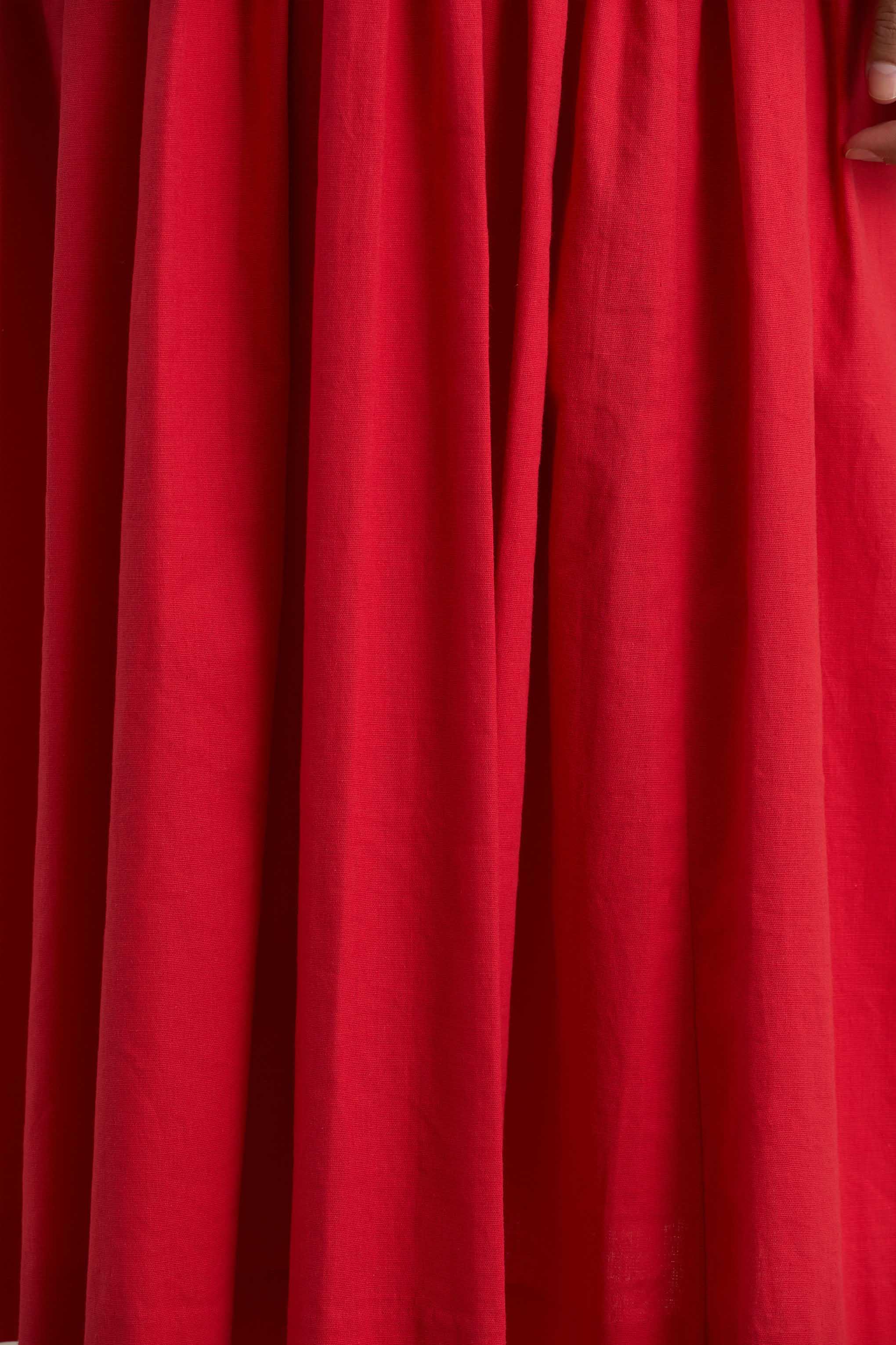 Macie | Red Sweetheart Midi Dress With Balloon Sleeves-Sowoom