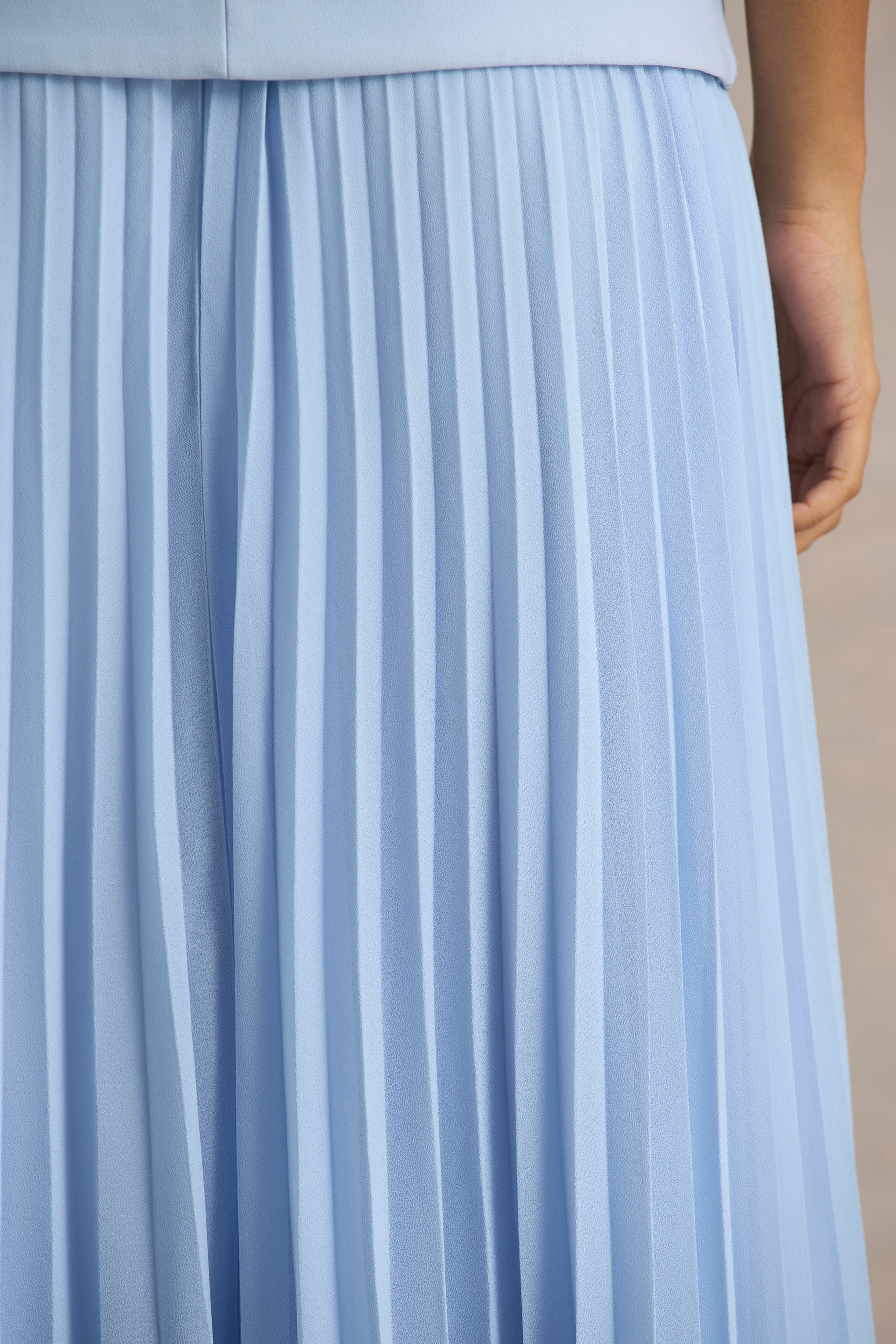 Heavenly | Powder Blue High Neck Maxi Dress With Pleated Detailing-Sowoom