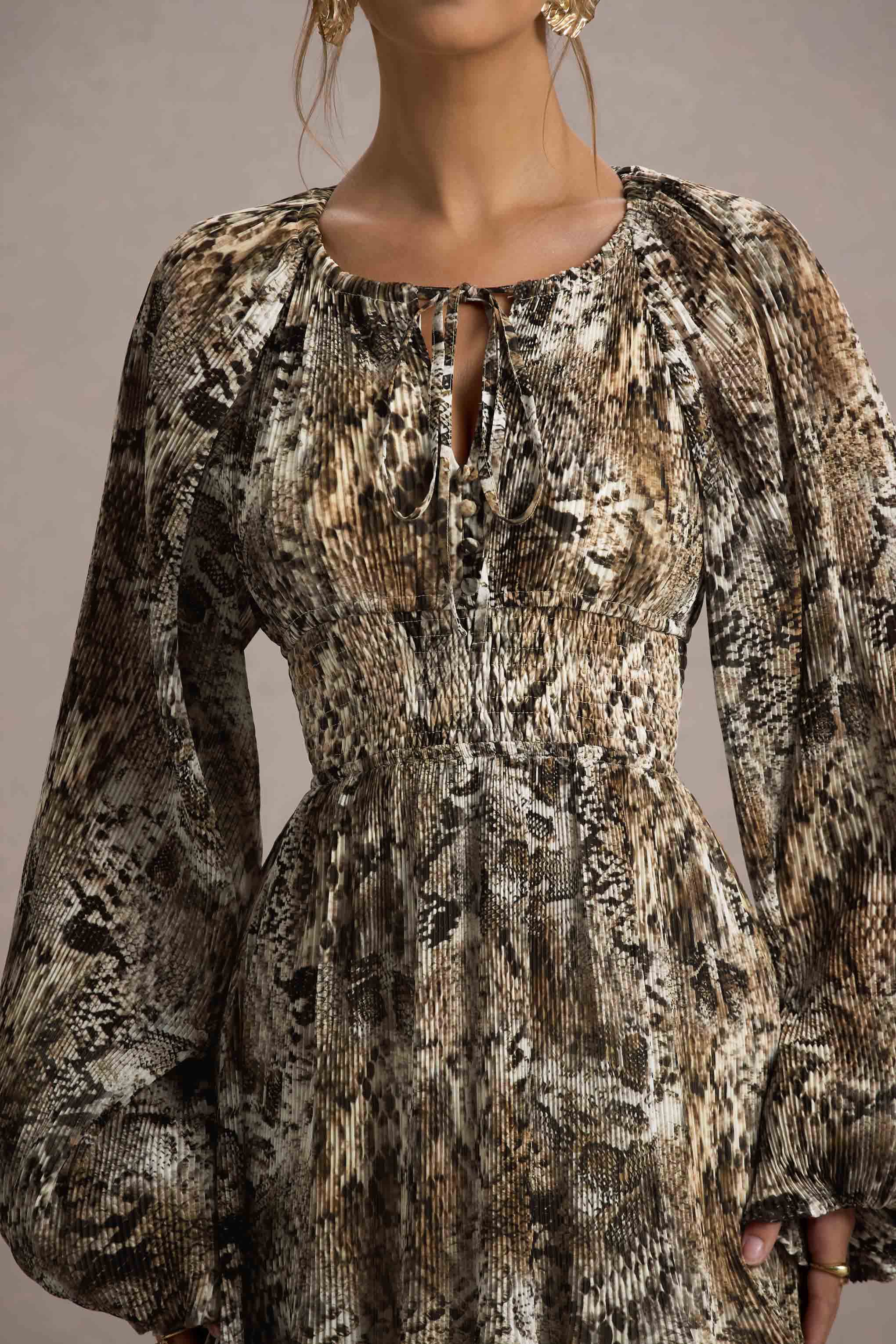 Namir | Snake Print High-Low Chiffon Maxi Dress-Sowoom