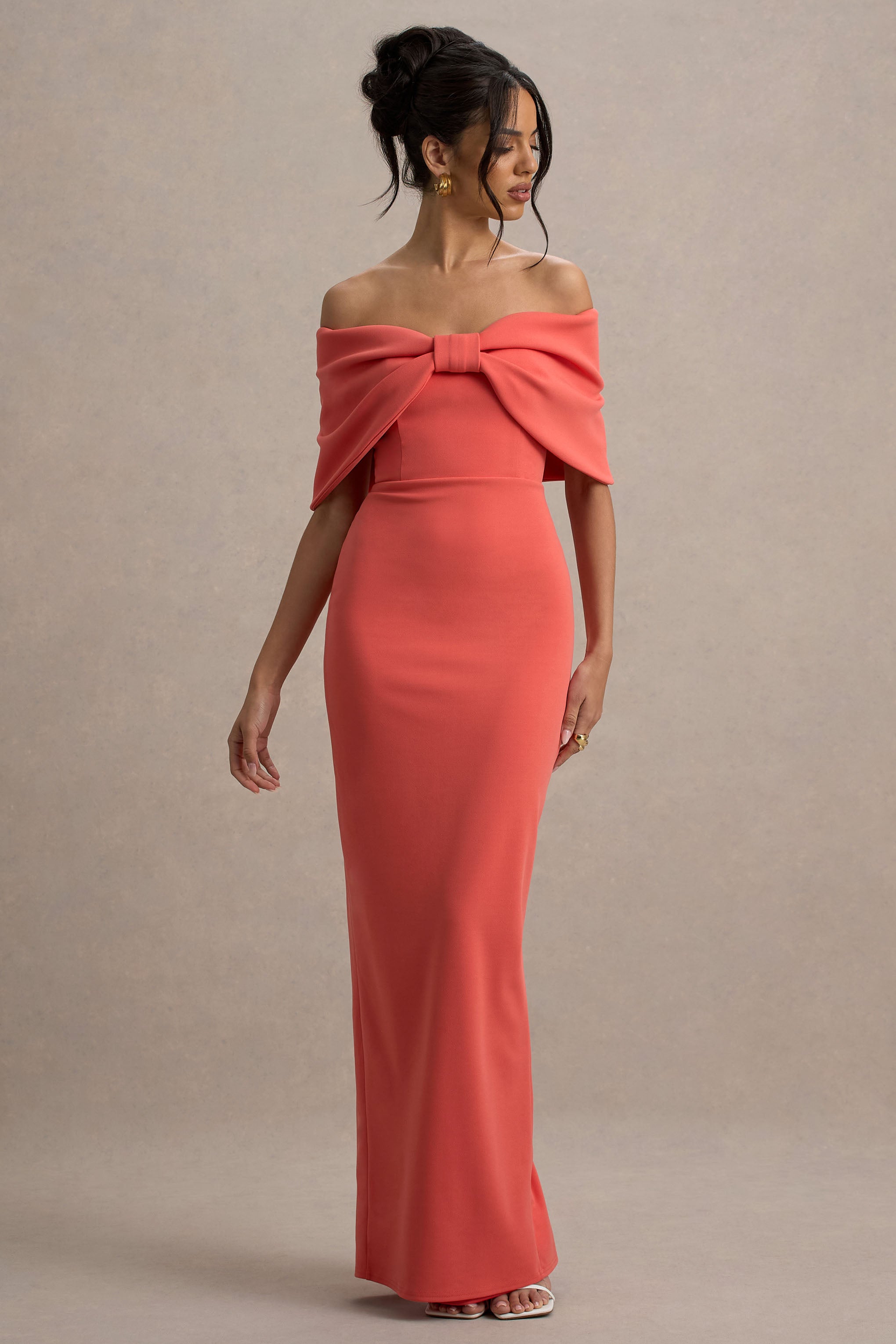 Cornelia | Orange Strapless Maxi Dress With Oversized Bow-Sowoom