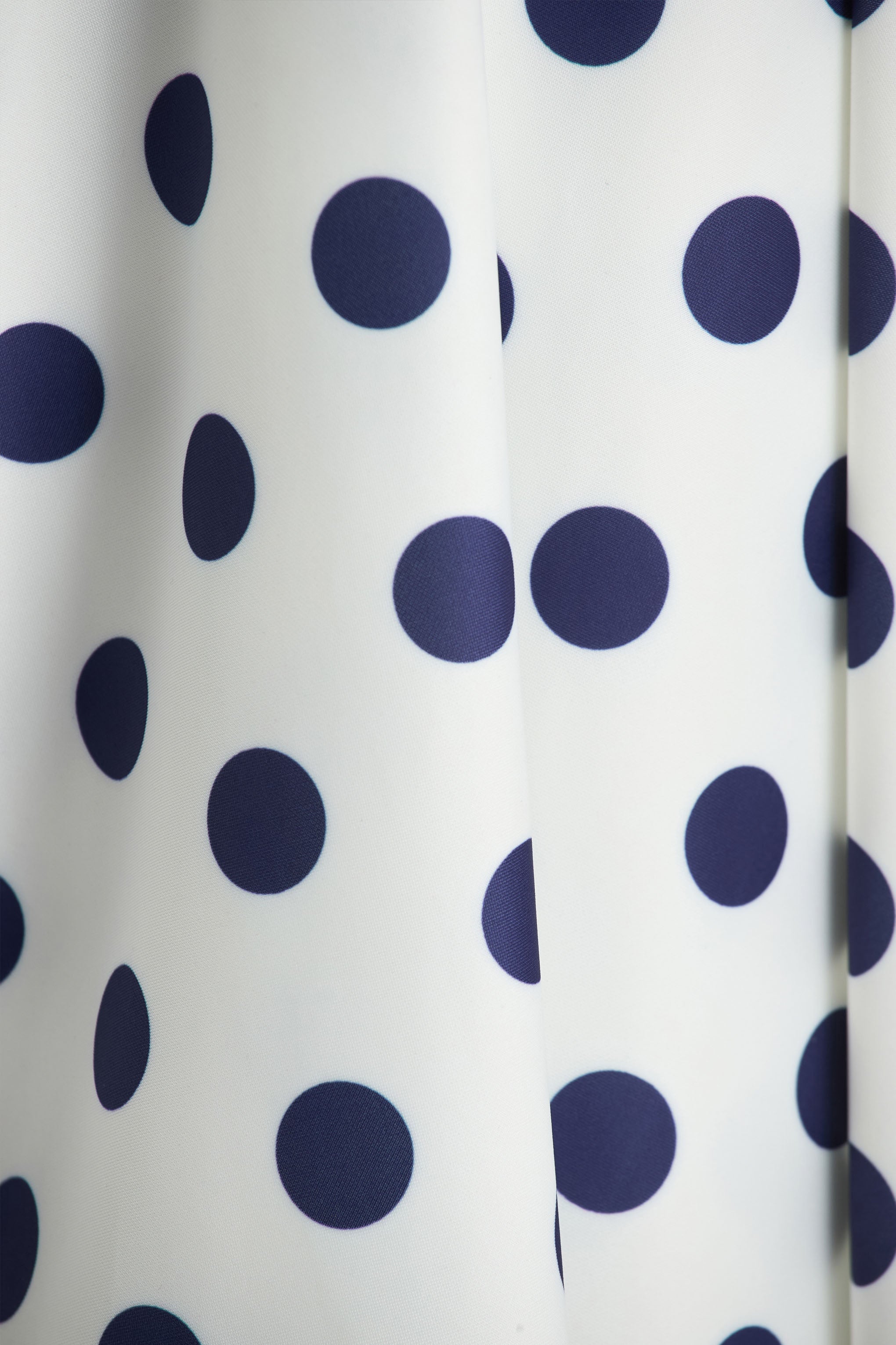 Berta | White And Navy Polka-Dot Square-Neck Midi Dress-Sowoom