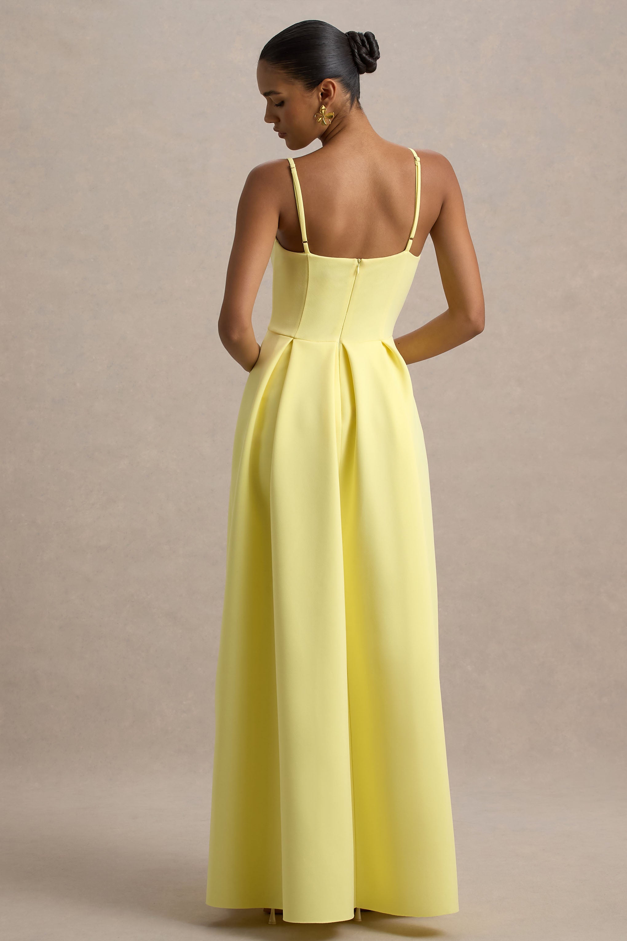 Bambina | Lemon Scoop-Neck Pleated Maxi Dress-Sowoom