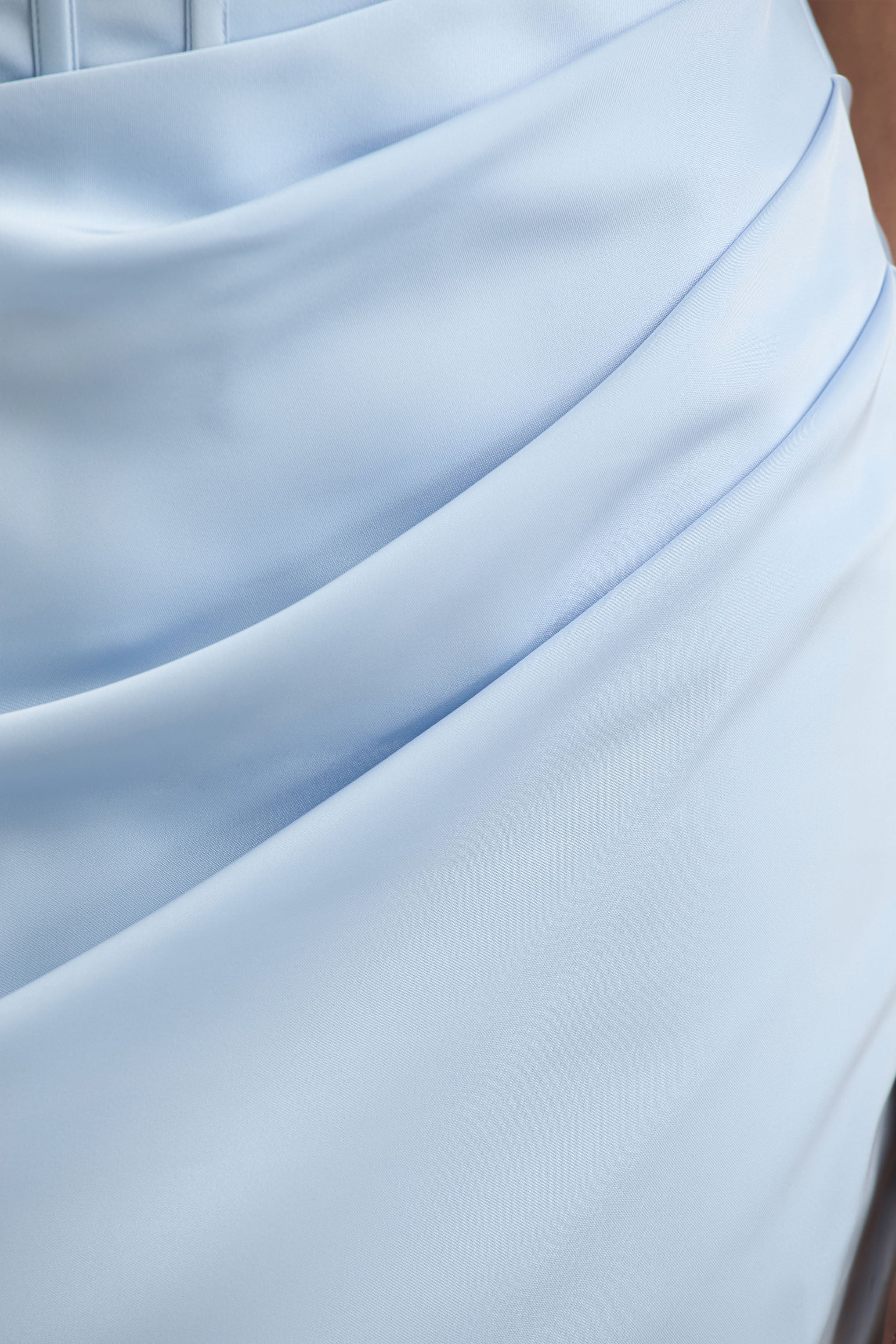 Joseline | Powder Blue Satin Corset Wrap Maxi Dress With Scarf-Sowoom