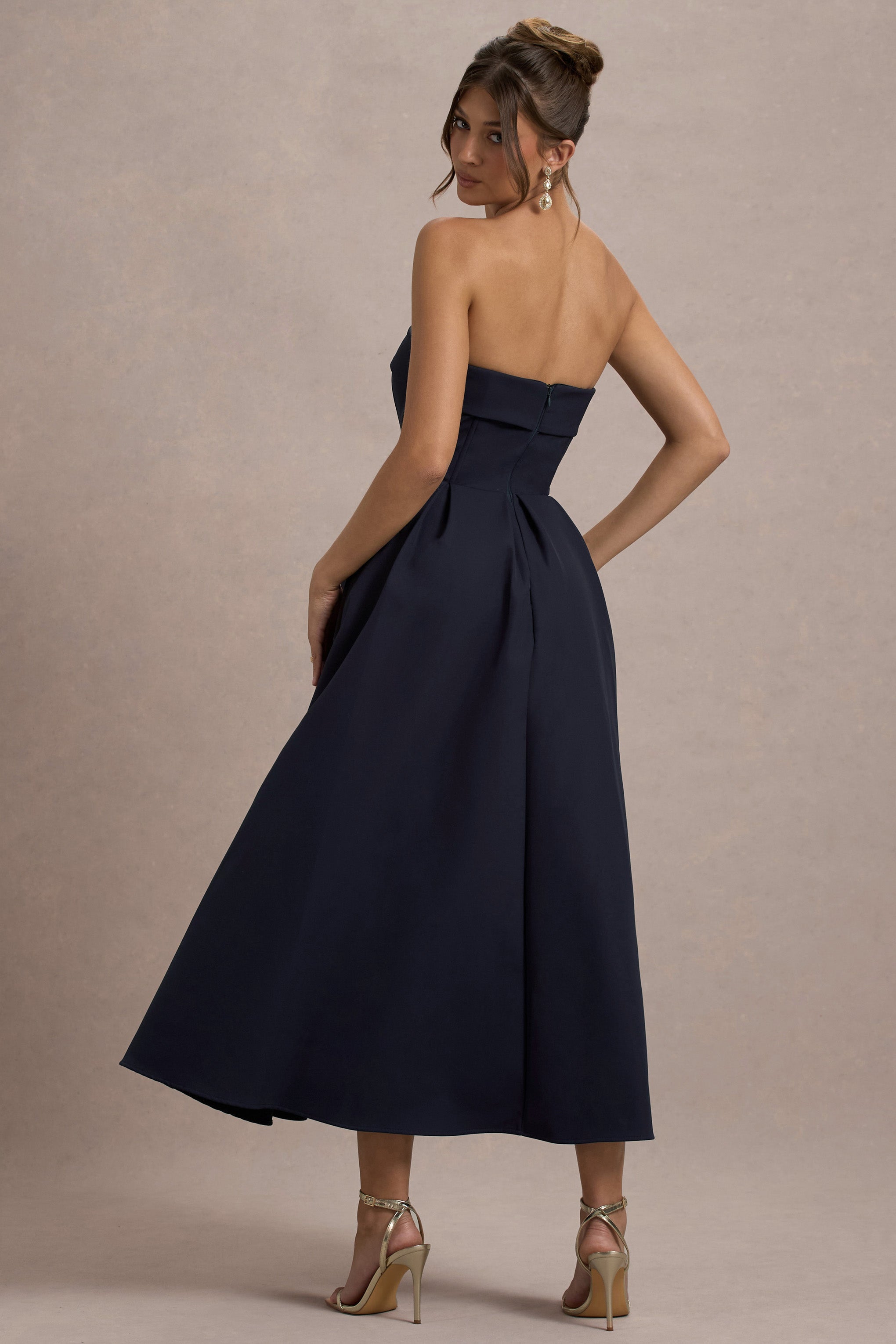 Annalise | Navy Bandeau Skater Midi Dress-Sowoom